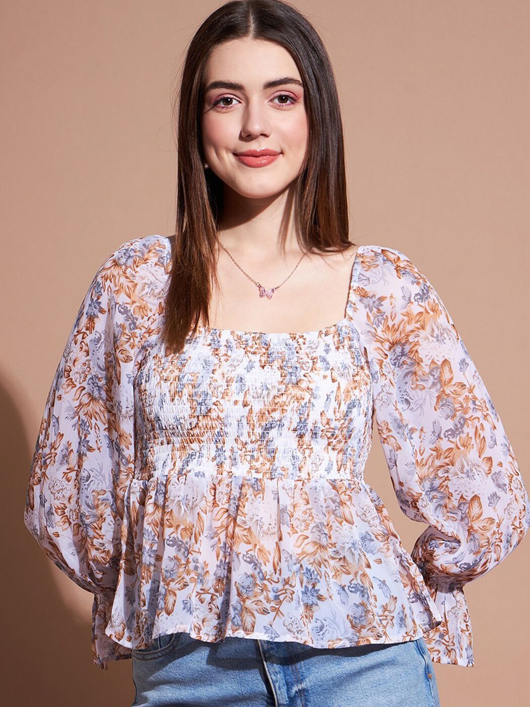 

DressBerry Women Floral Printed Square Neck Top, White