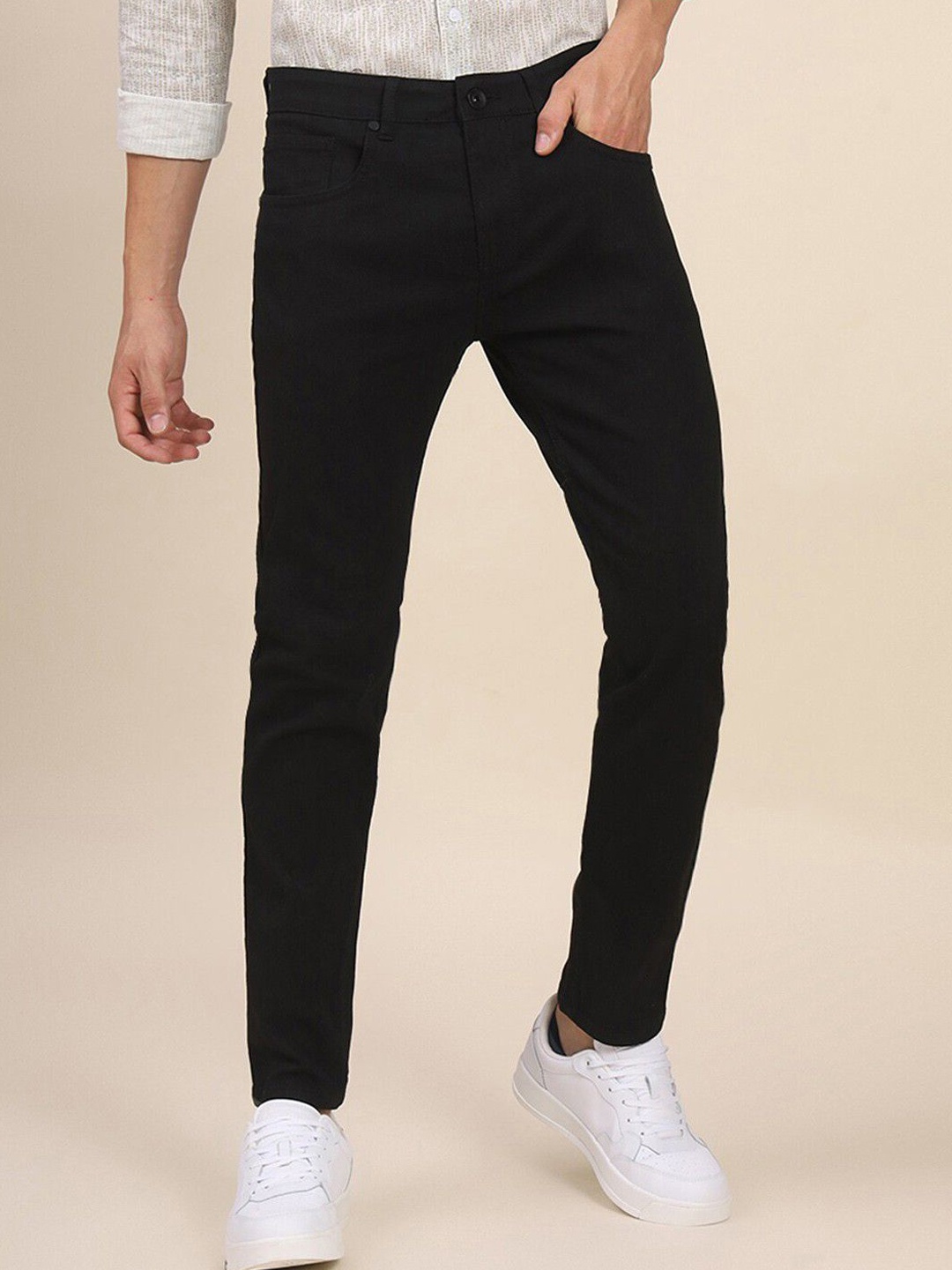 

INDIROCKS Men Jean Regular Fit Mid-Rise Stretchable Jeans, Black