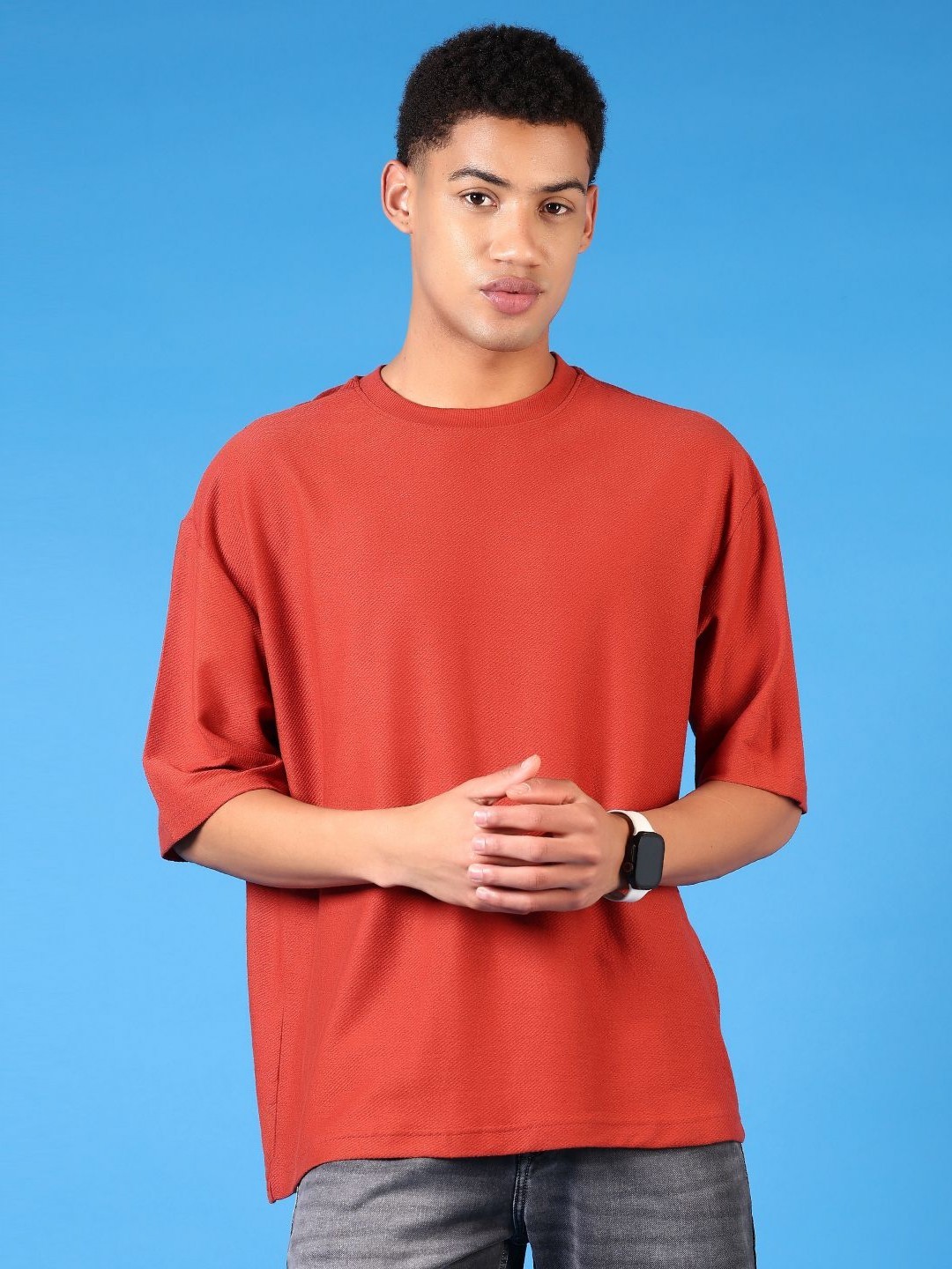 

V-Mart Men Solid Round Neck Cotton T-shirt, Rust