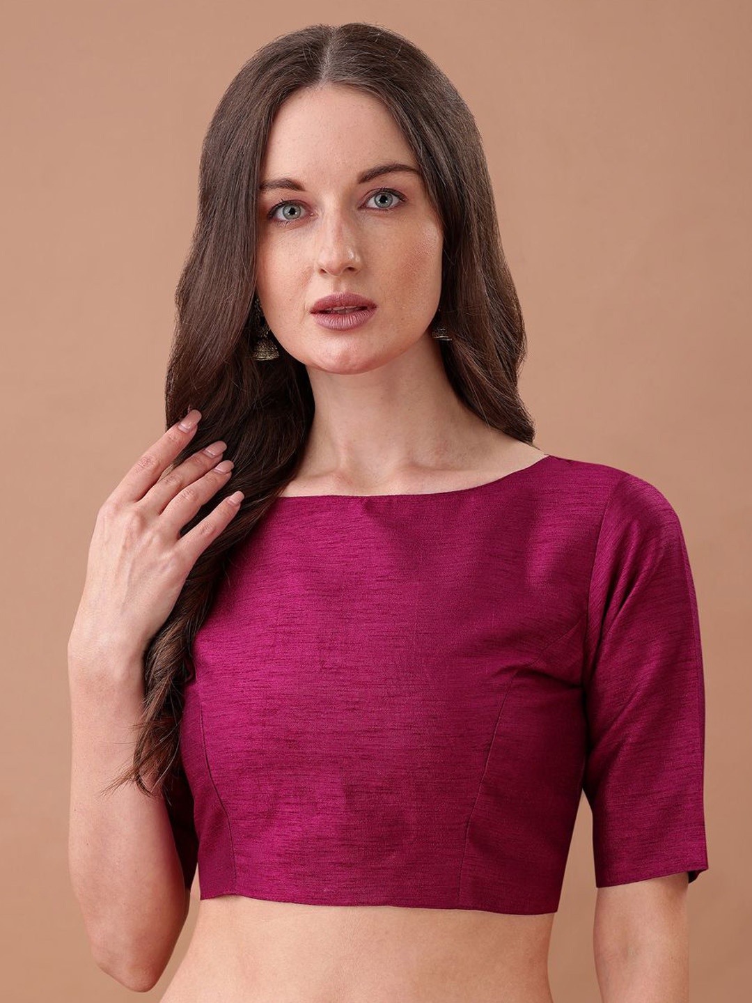 

Tikhi Imli Round Neck Saree blouse, Magenta