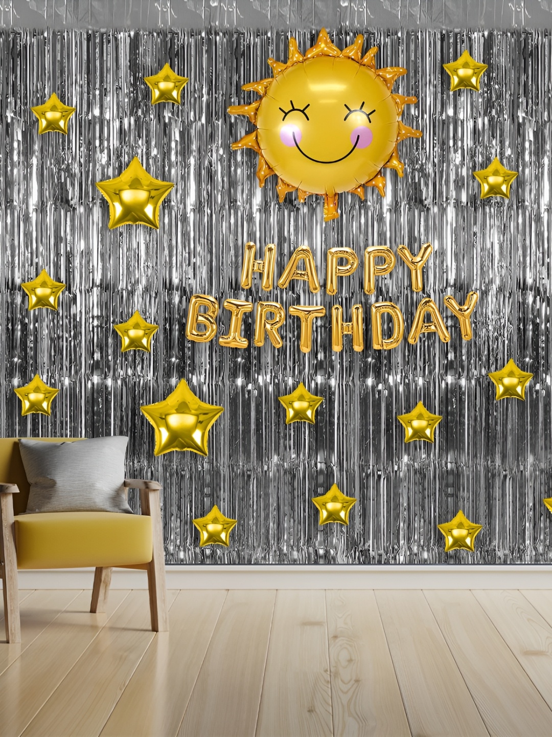 

Special You 12-Pcs Yellow & Grey Sun & Star Theme Birthday DecorationKit