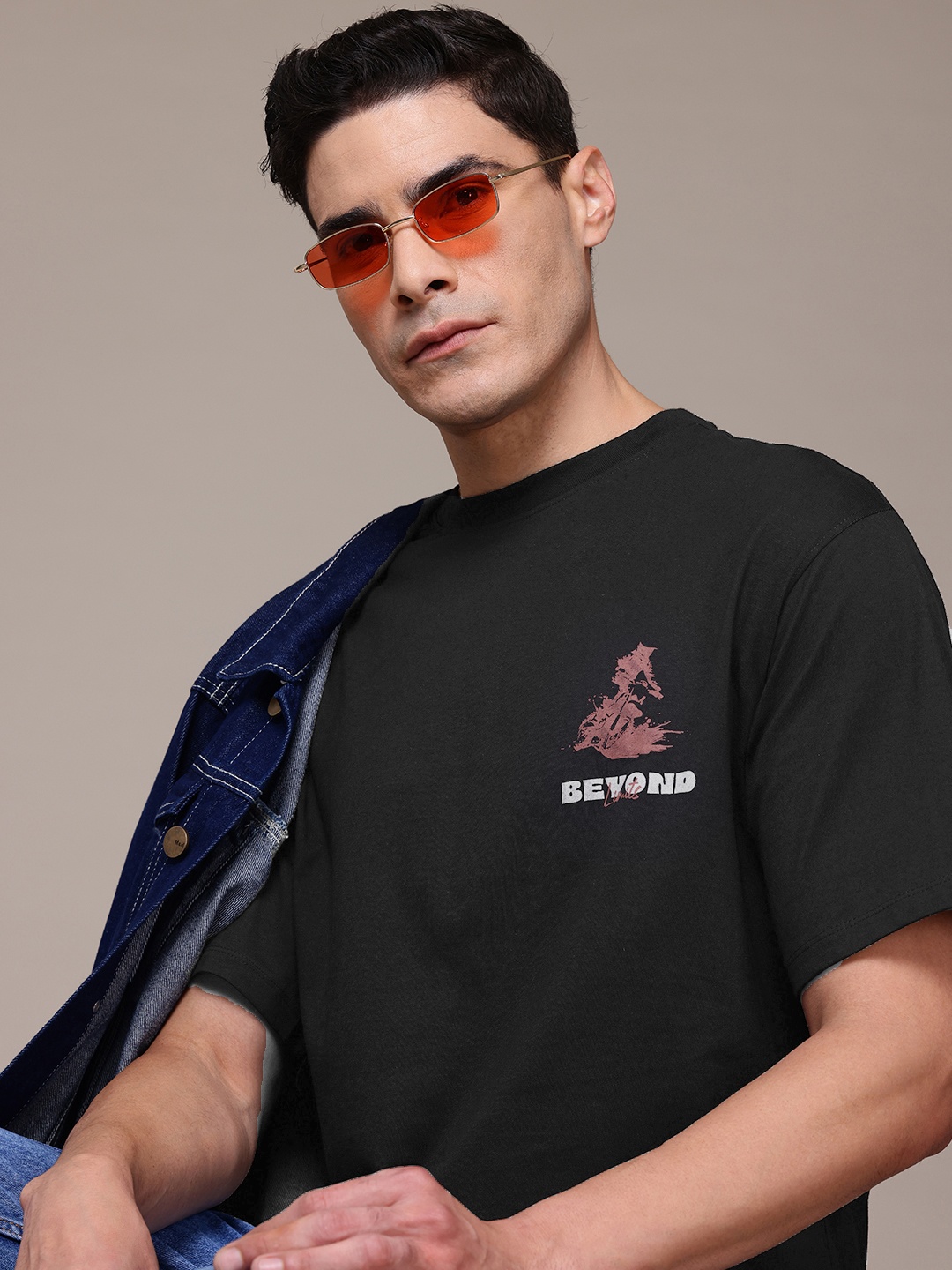 

The Roadster Lifestyle Co. Printed Pure Cotton Relaxed Fit T-Shirt, Black