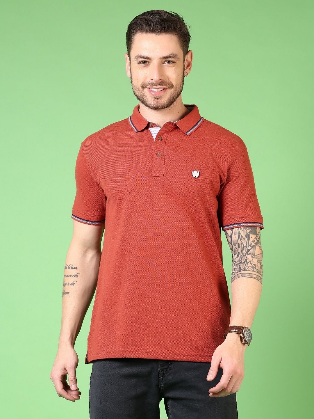 

V-Mart Men Solid Polo Collar Cotton T-shirt, Rust