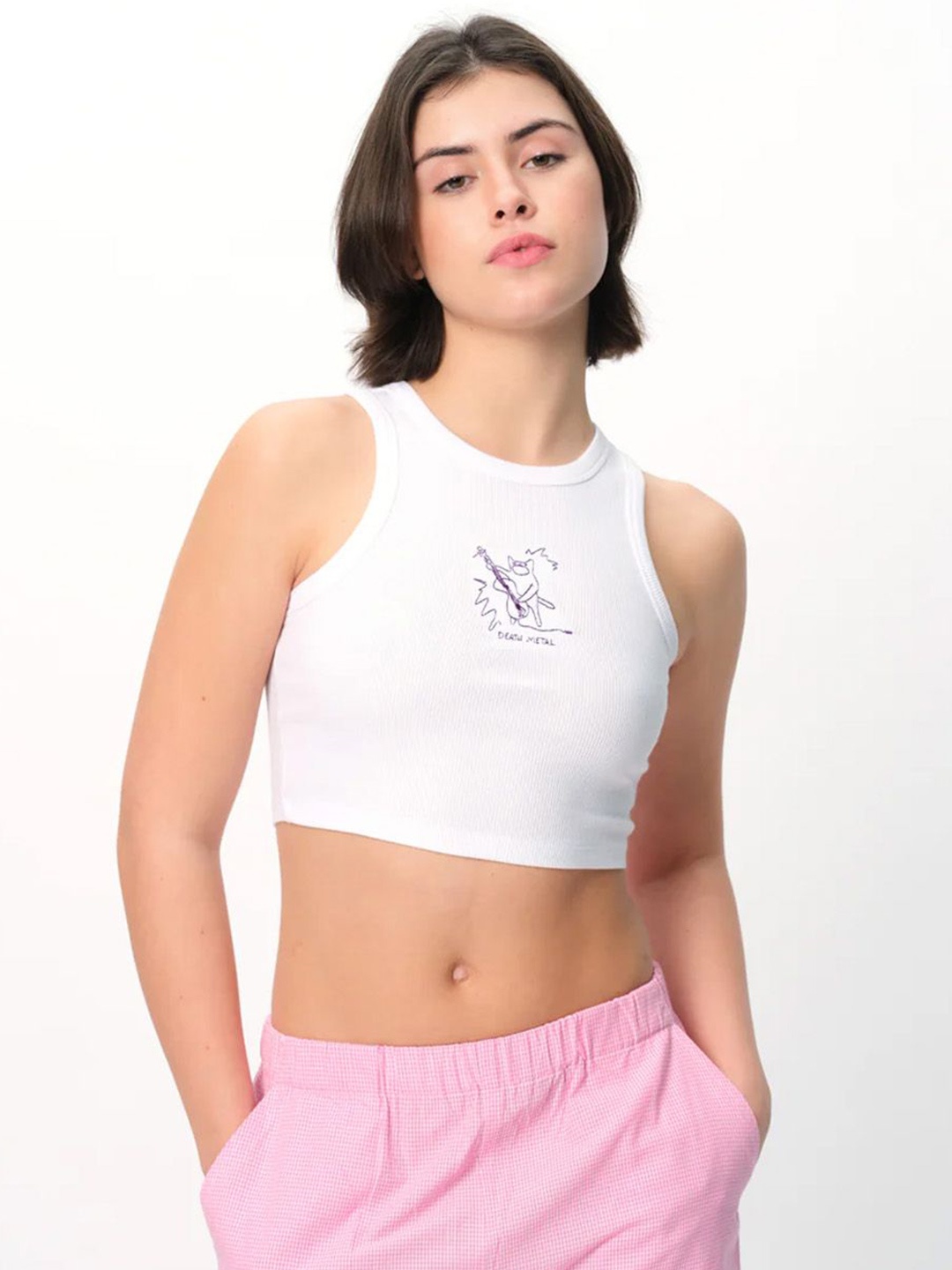 

Bonkers Corner Women Death Metal Ribbed Tank, White