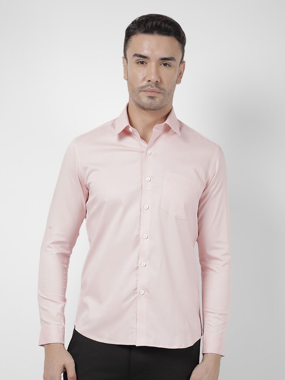 

Numero Uno Men Slim Fit Spread Collar Solid Cotton Casual Shirt, Pink