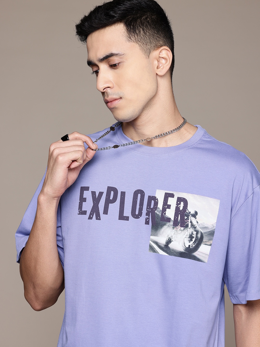 

The Roadster Lifestyle Co. Relaxed Fit Printed Pure Cotton T-shirt, Lavender