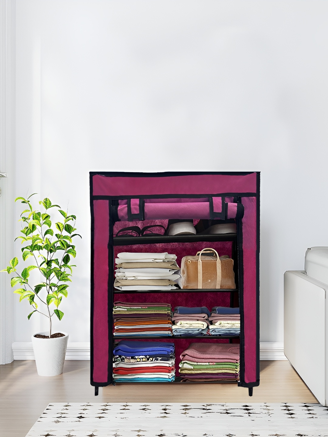 

Rmerchants Maroon 4 Tiers Collapsible Wardrobe