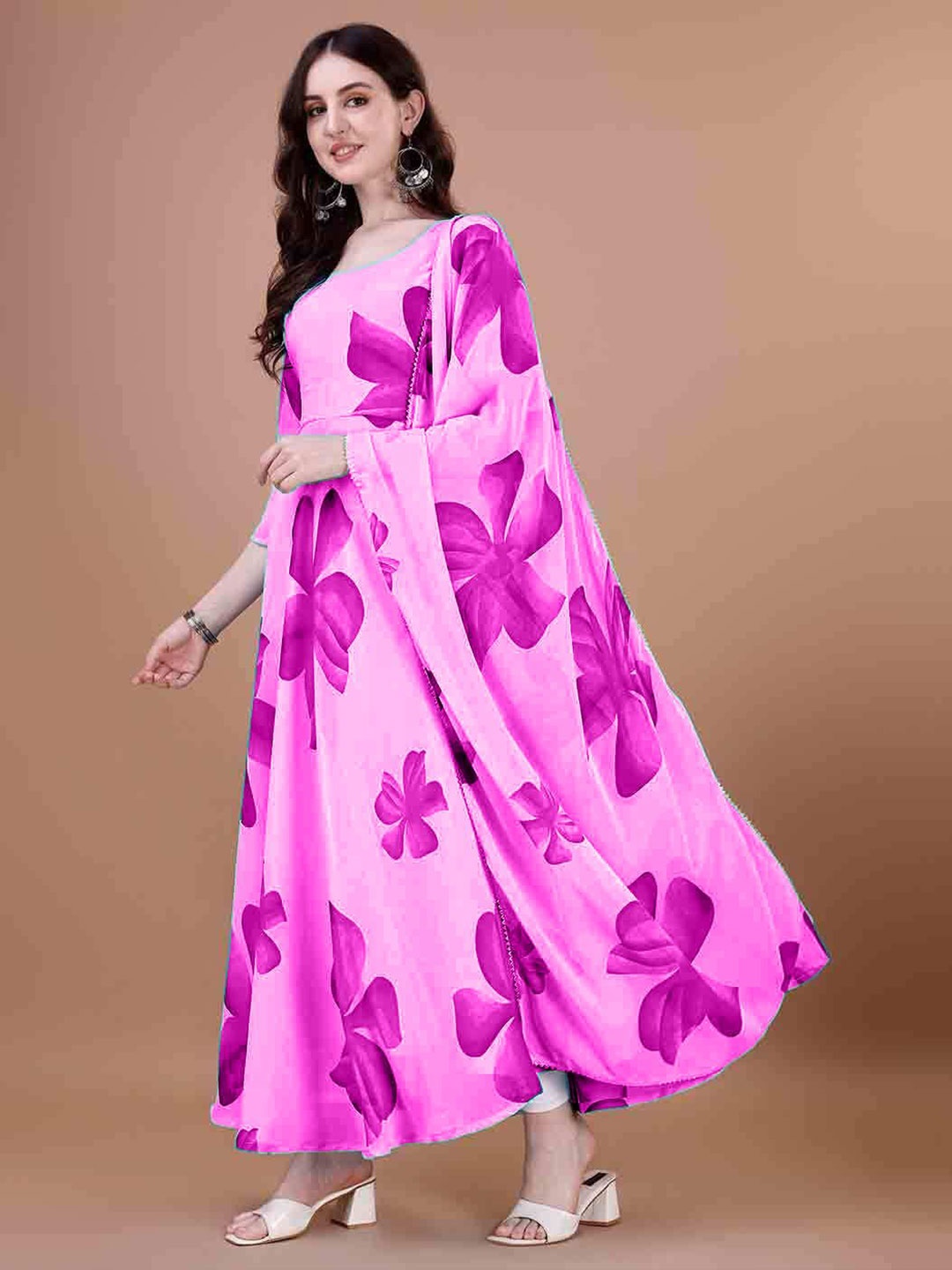 

Krunal Raiyani Women Floral Printed Maxi Fit & Flare Dress, Pink