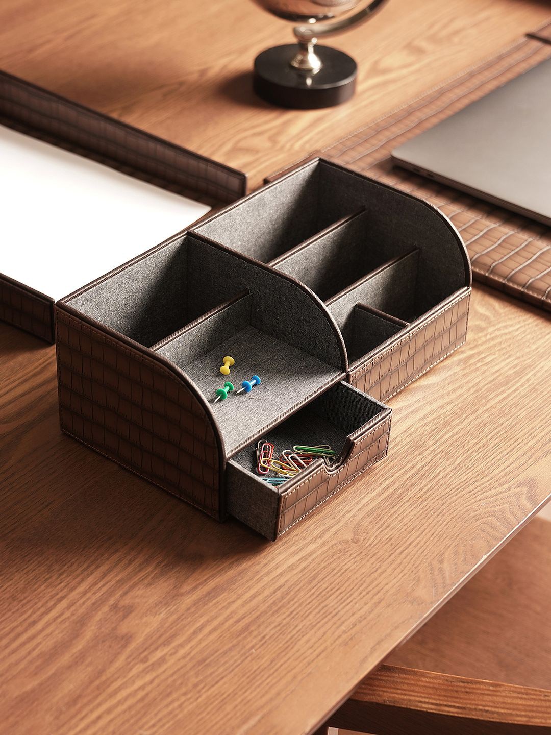

Pure Home and Living Croco Texture Faux Brown & Grey Self Design Regular Desk Organiser