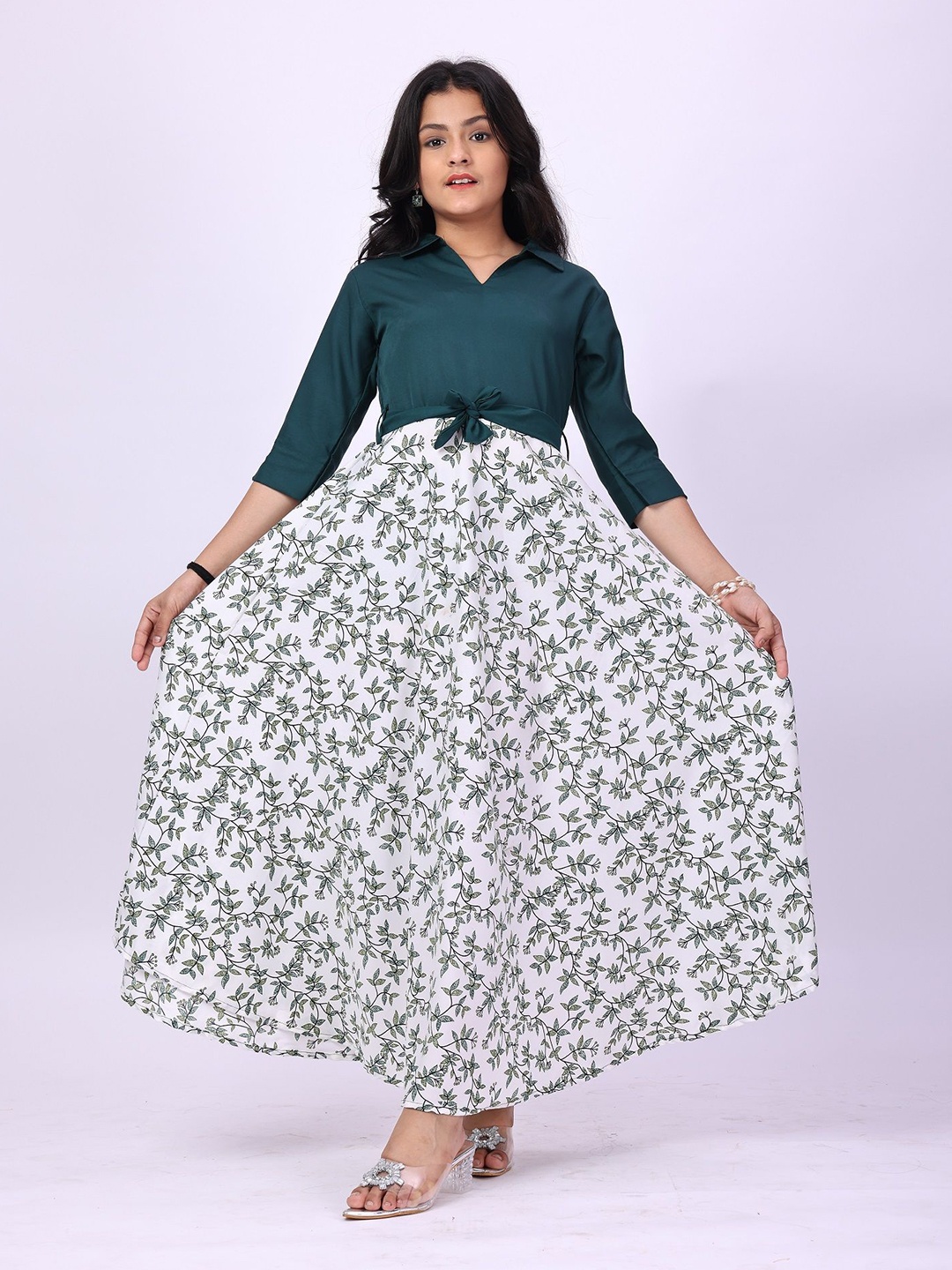 

Aarya Designer Women Tropical Printed Fit & Flare Maxi Dress, Green