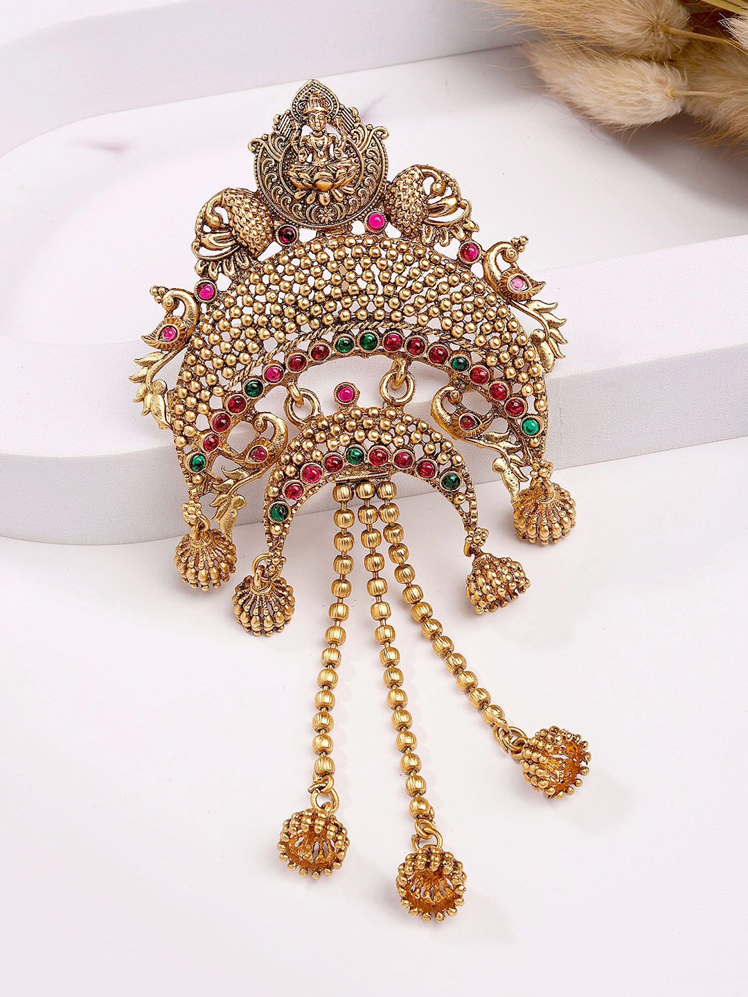 

KARATCART Gold Plated Artificial Stones Studded Temple Bun Pin Head Jewellery