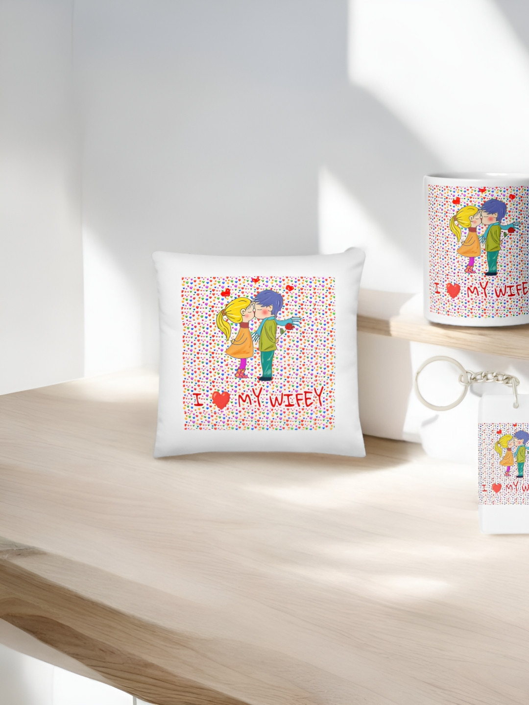 

Anikmart 3-Pieces White & Yellow Printed Cushion With Mug And Key Chain