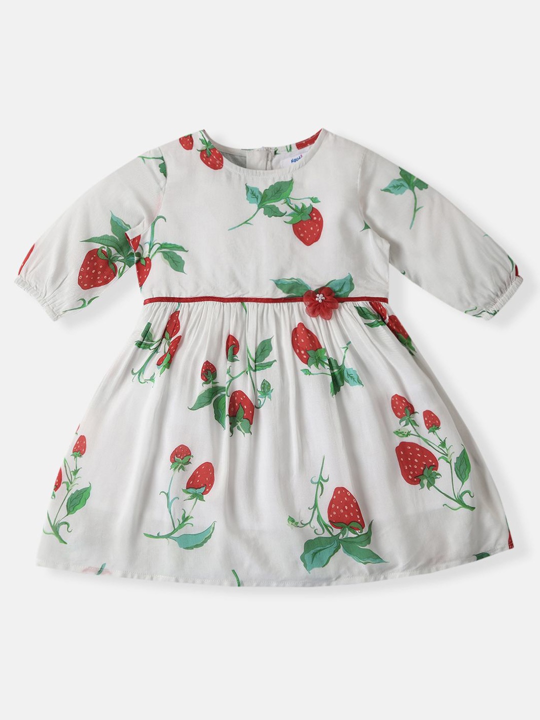 

Nauti Nati Girls Soft Rayon Cotton Strawberry Print Frock, White