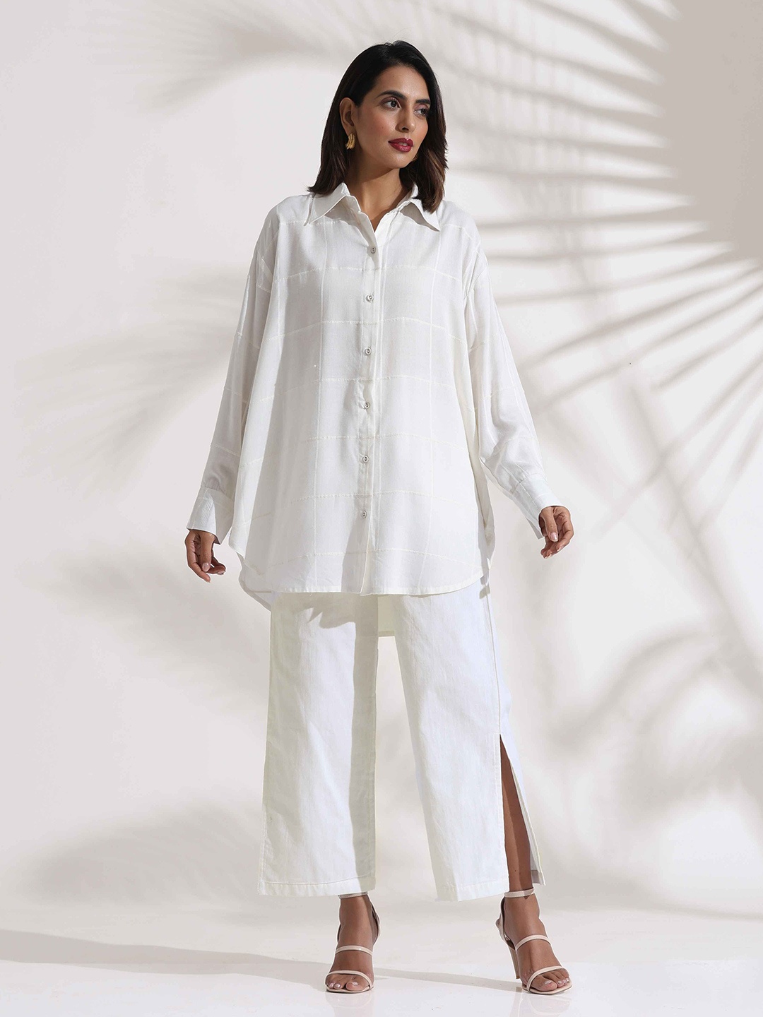 

trueBrowns White Checked Cotton Shirt Co-Ord Set