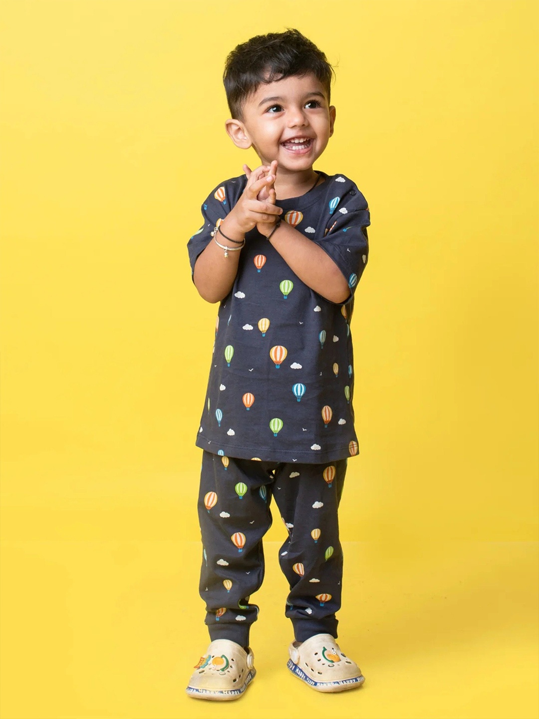 

Orange Sugar Unisex Kids Printed T-shirt With Trousers, Navy blue