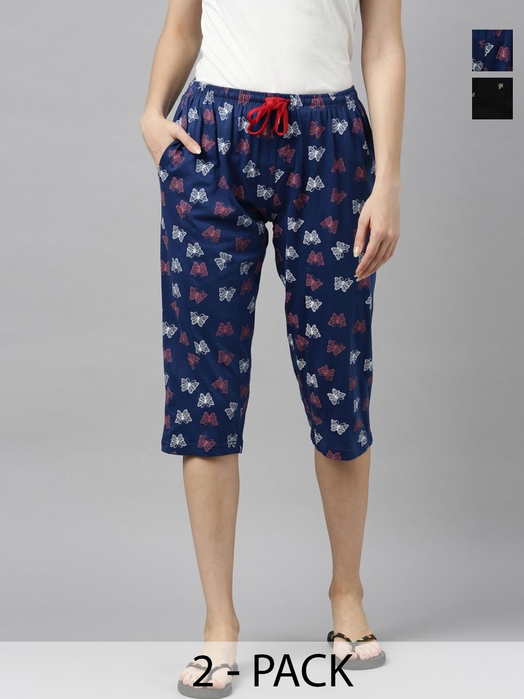 

Kryptic Women Pack of 2 Cotton Printed Capris, Black