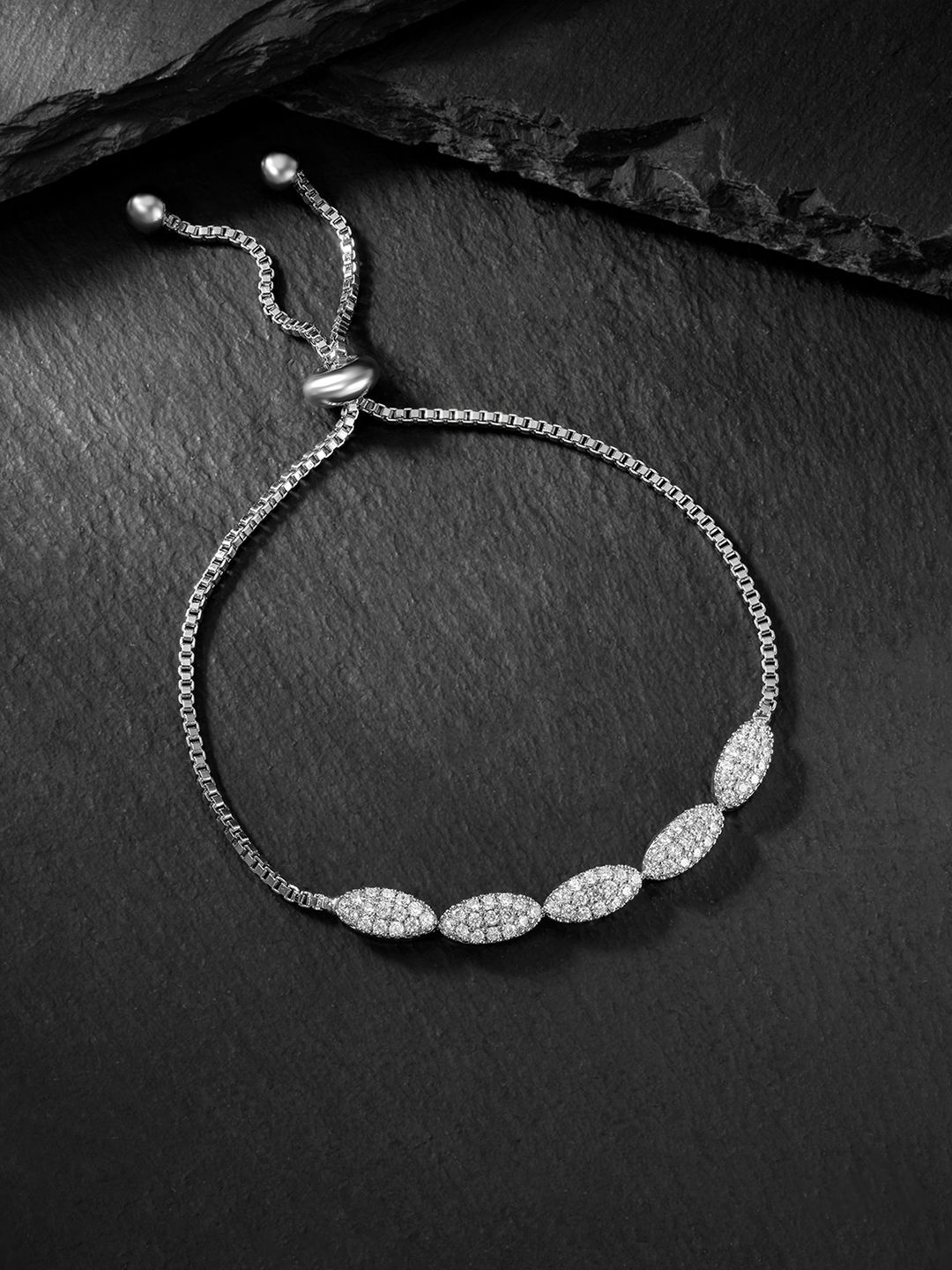 

Peora Women Brass Cubic Zirconia Silver-Plated Wraparound Bracelet