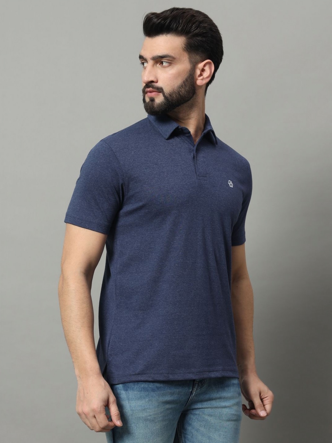 

RENUOVO Men Solid Polo Collar Cotton T-shirt, Navy blue