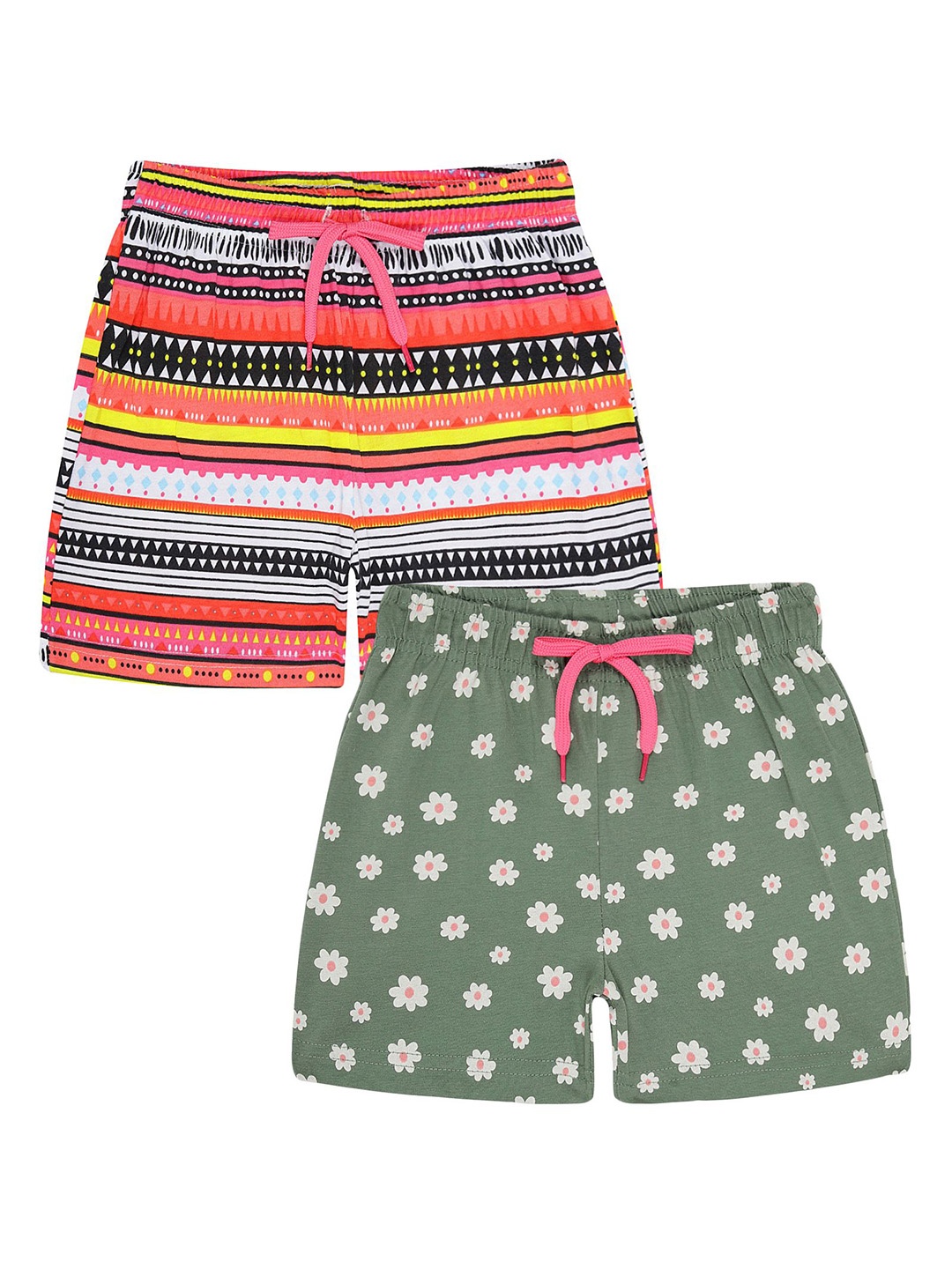 

PLUM TREE Girls Geometric Printed Mid-Rise Above Knee Regular Shorts Shorts, Green