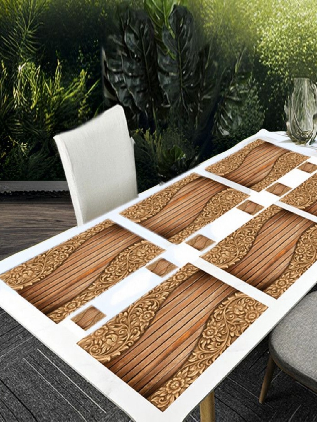 

REVEXO 6Pc Brown Printed Rectangle Costers & Table Placemats