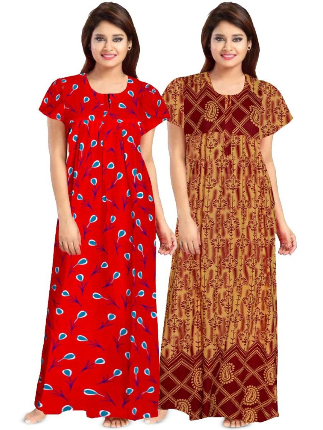 

PR PINK ROYAL Women Pack Of 2 Printed Maxi Nightdress, Red