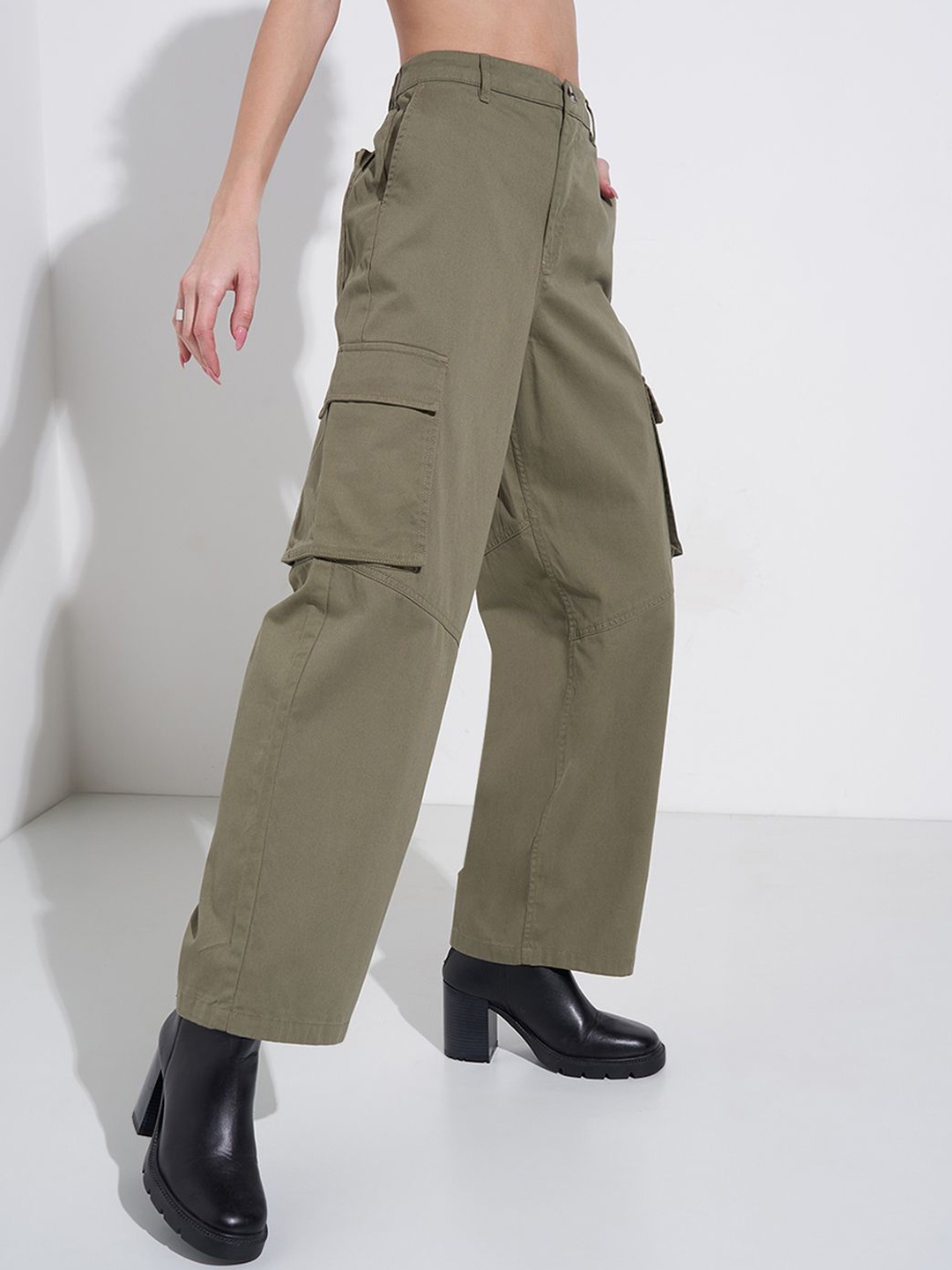 

SF JEANS by Pantaloons Women High-Rise Cargos Trouser, Olive