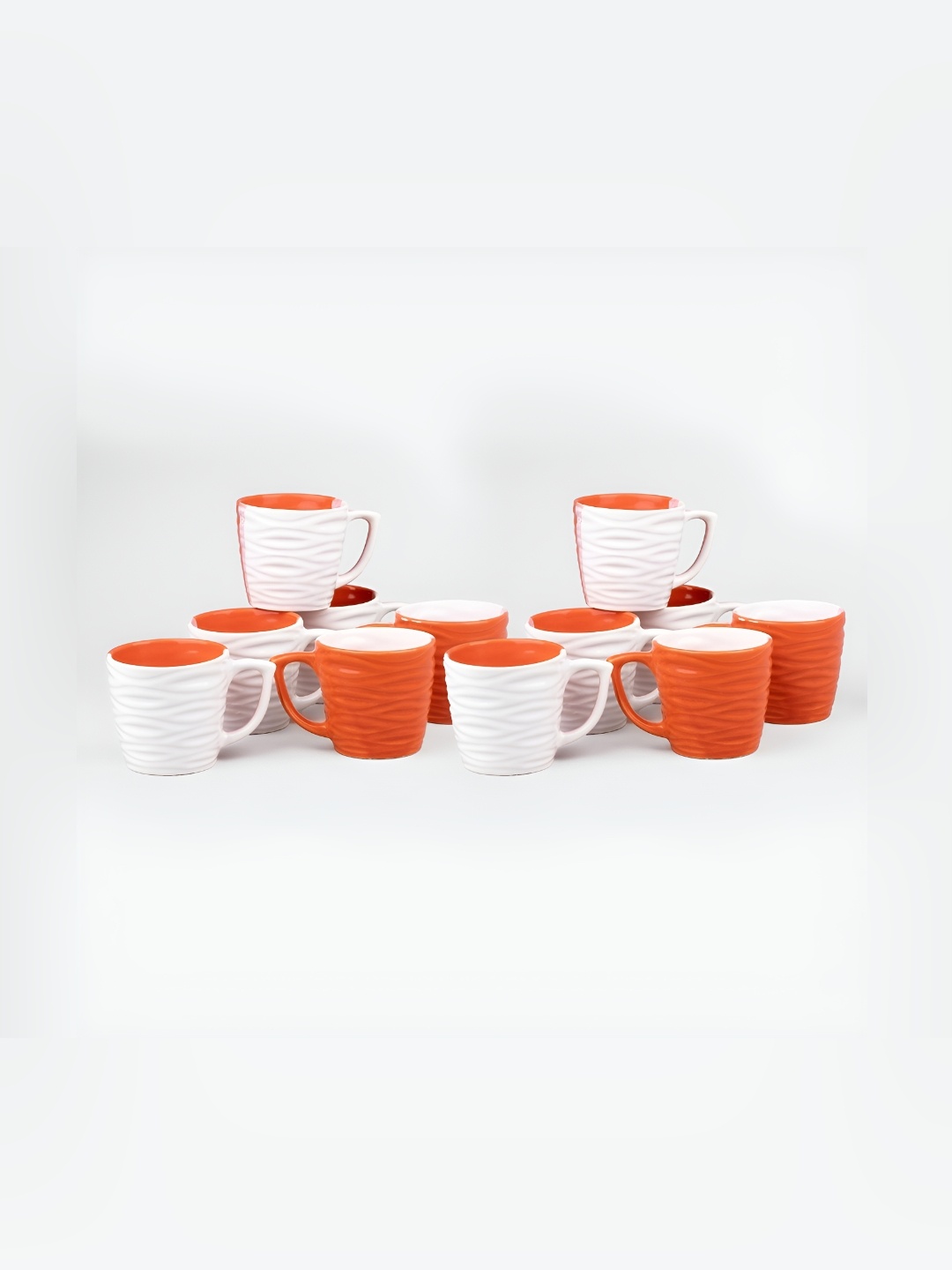 

Storepedia Orange & White 12 Pieces Textured Ceramic Glossy Cups-150 ml Each