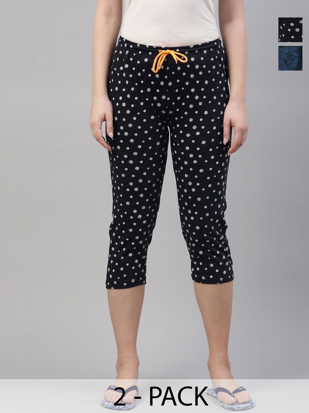 

Kryptic Women Pack of 2 Cotton Printed Capris, Blue
