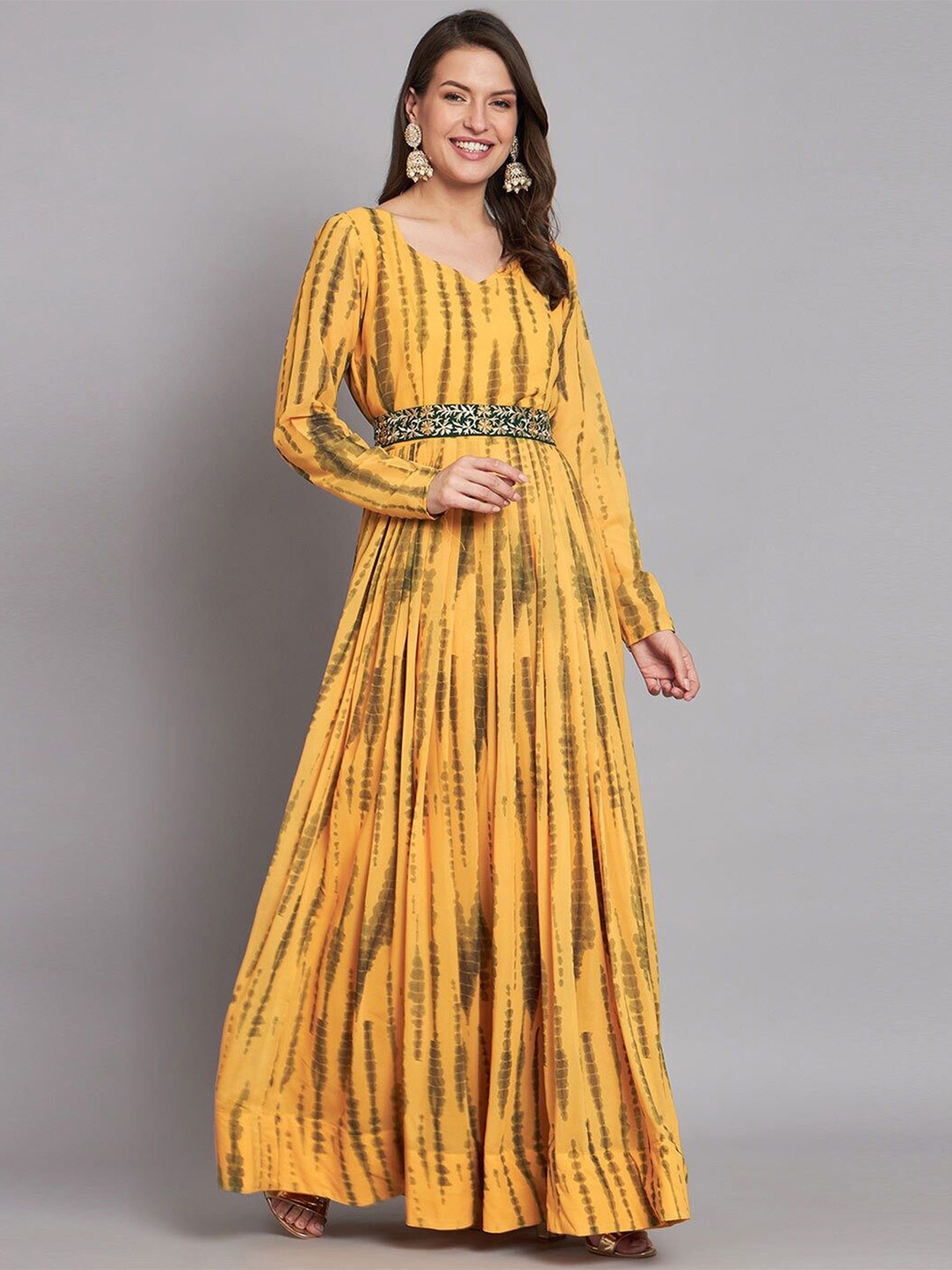 

Raiyani Fashion women Printed Long Sleeve Maxi Ethnic Dress, Yellow