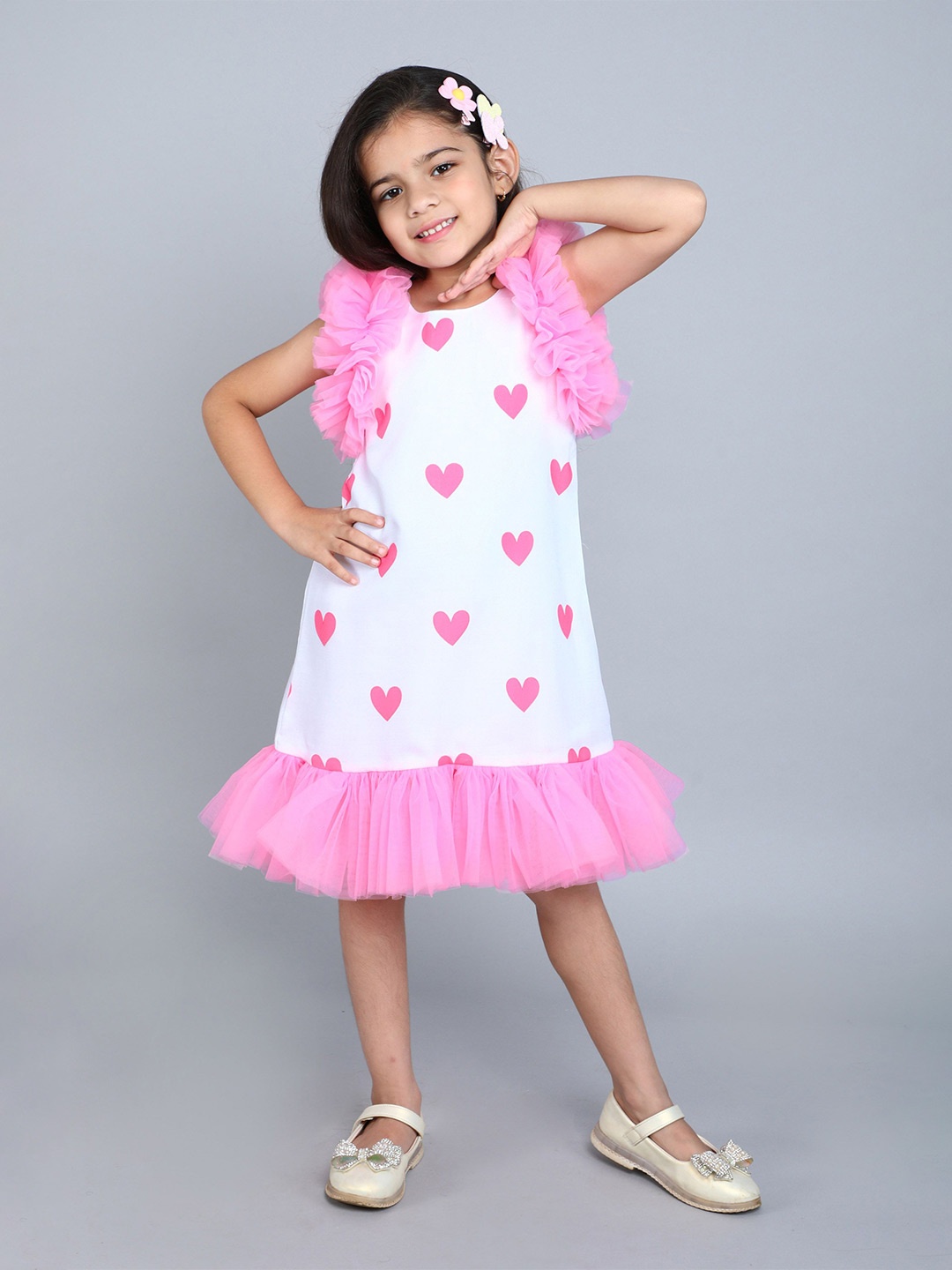 

Pink Chick Print Flutter Sleeve A-Line Dress