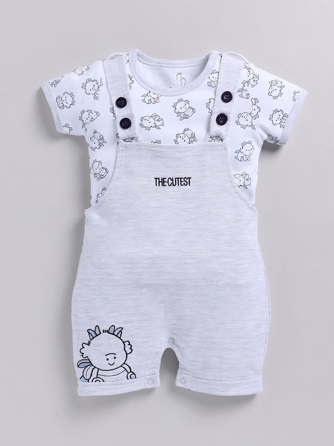 

BABY GO Printed Cotton Dungaree With T-Shirt, Grey melange