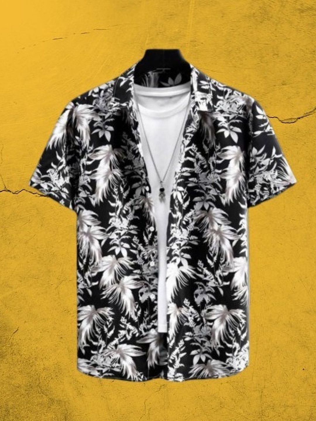 

iCome Men Slim Fit Spread Collar Floral Printed Cotton Linen Casual Shirt, Black