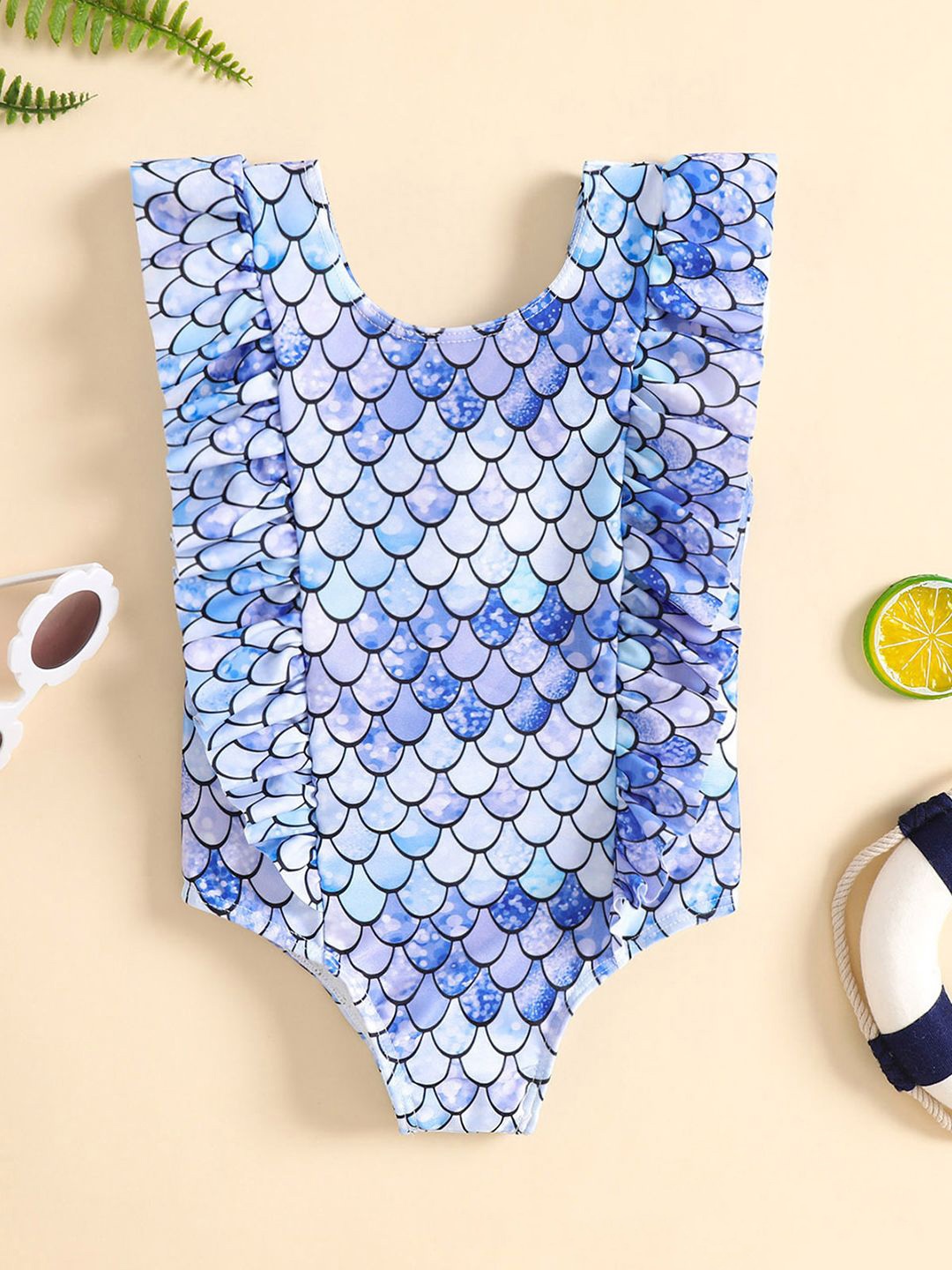 

YK Girls Printed Swimwear Bodysuit, Blue