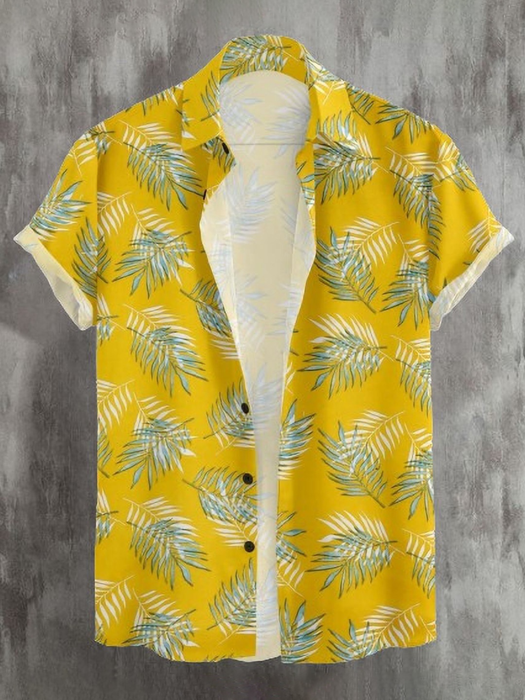 

iCome Men Spread Collar Floral Printed Casual Shirt, Yellow