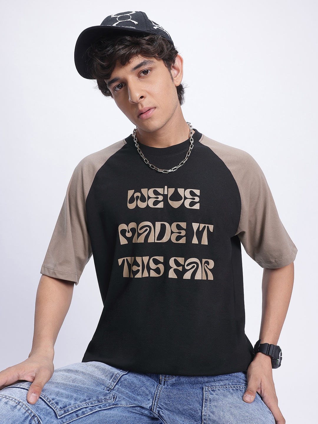 

glitchez Versatile Vibes Typography Oversized T-shirt, Black