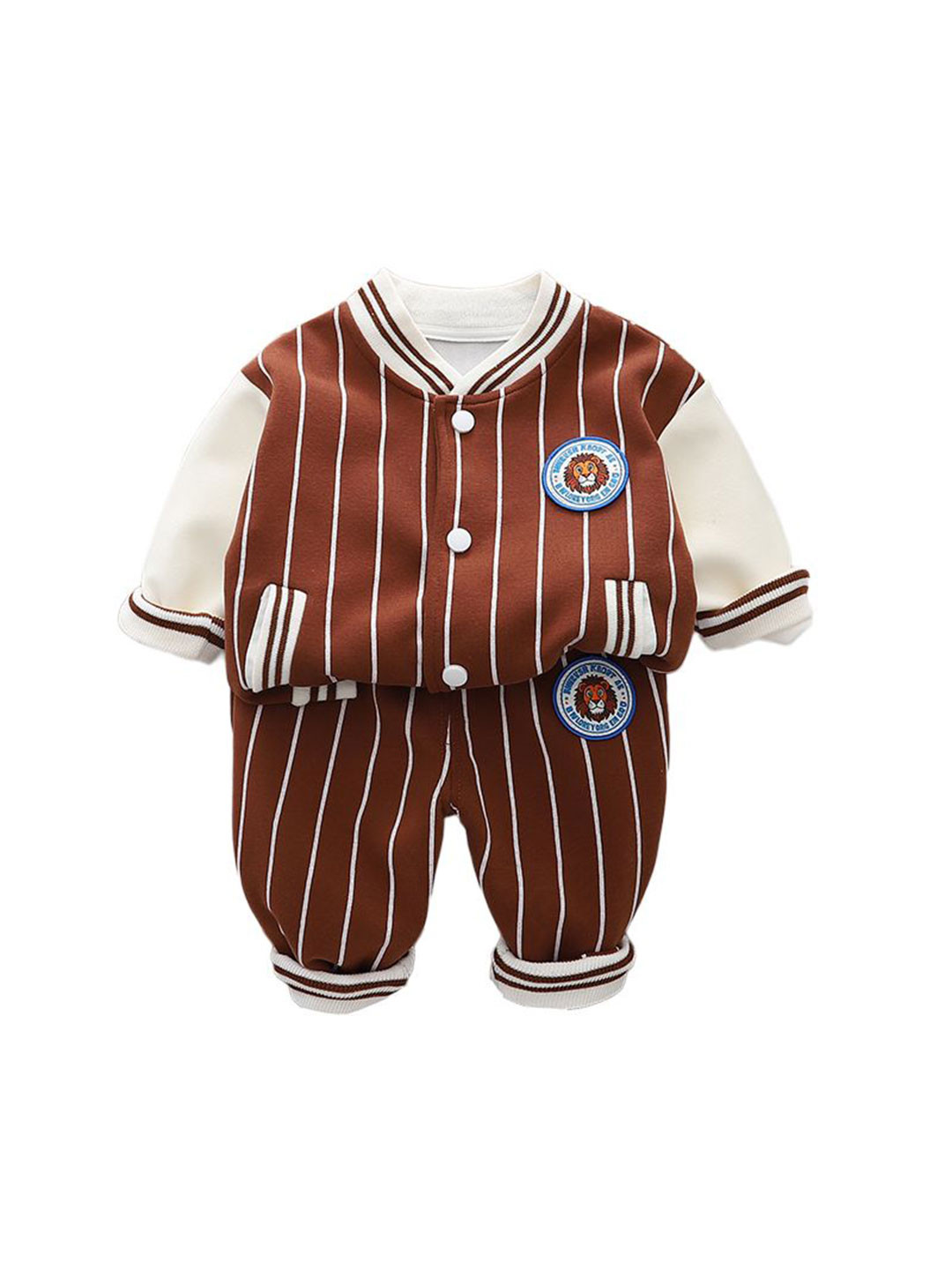

StyleCast x Revolte Boys Striped Mandarin Collar T-shirt With Trousers, Brown