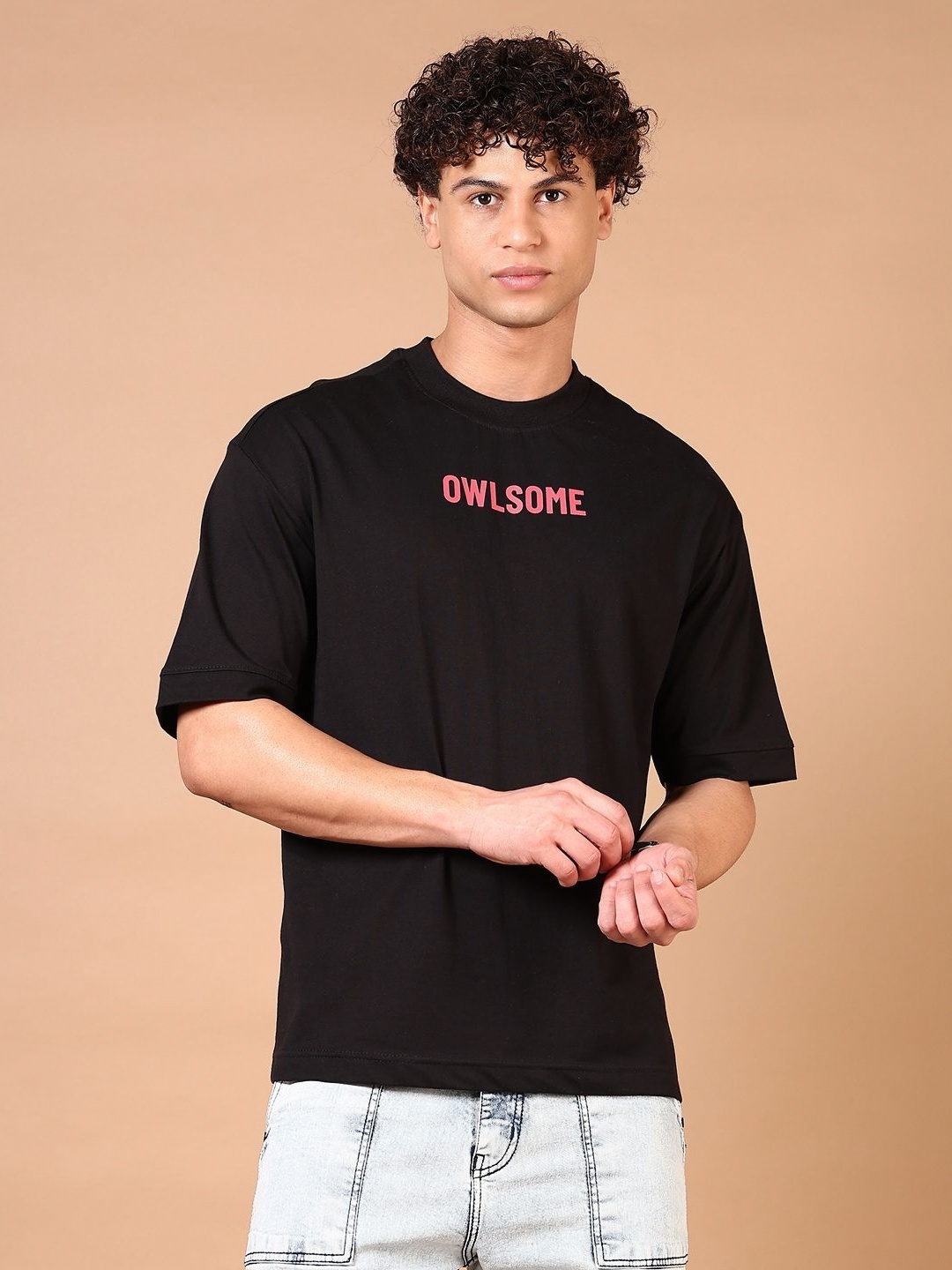 

V-Mart Men Graphic Printed Round Neck Relaxed Fit Cotton T-shirt, Black