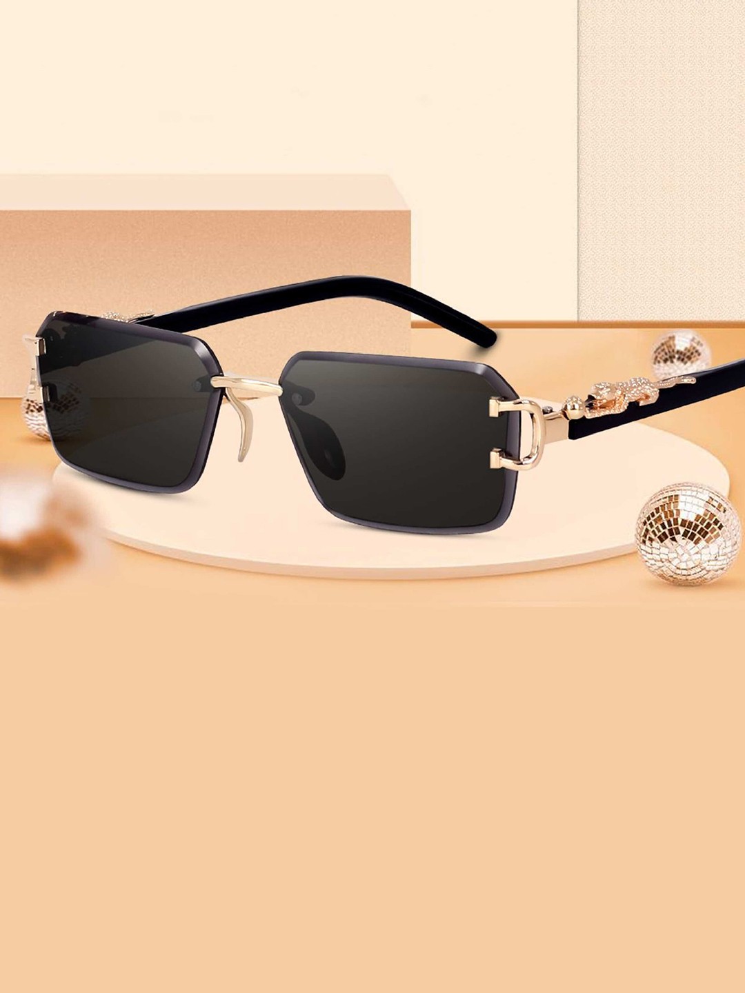 

RICH CLUB Unisex Aviator Sunglasses with UV Protected Lens Rimless Sunglasses, Black