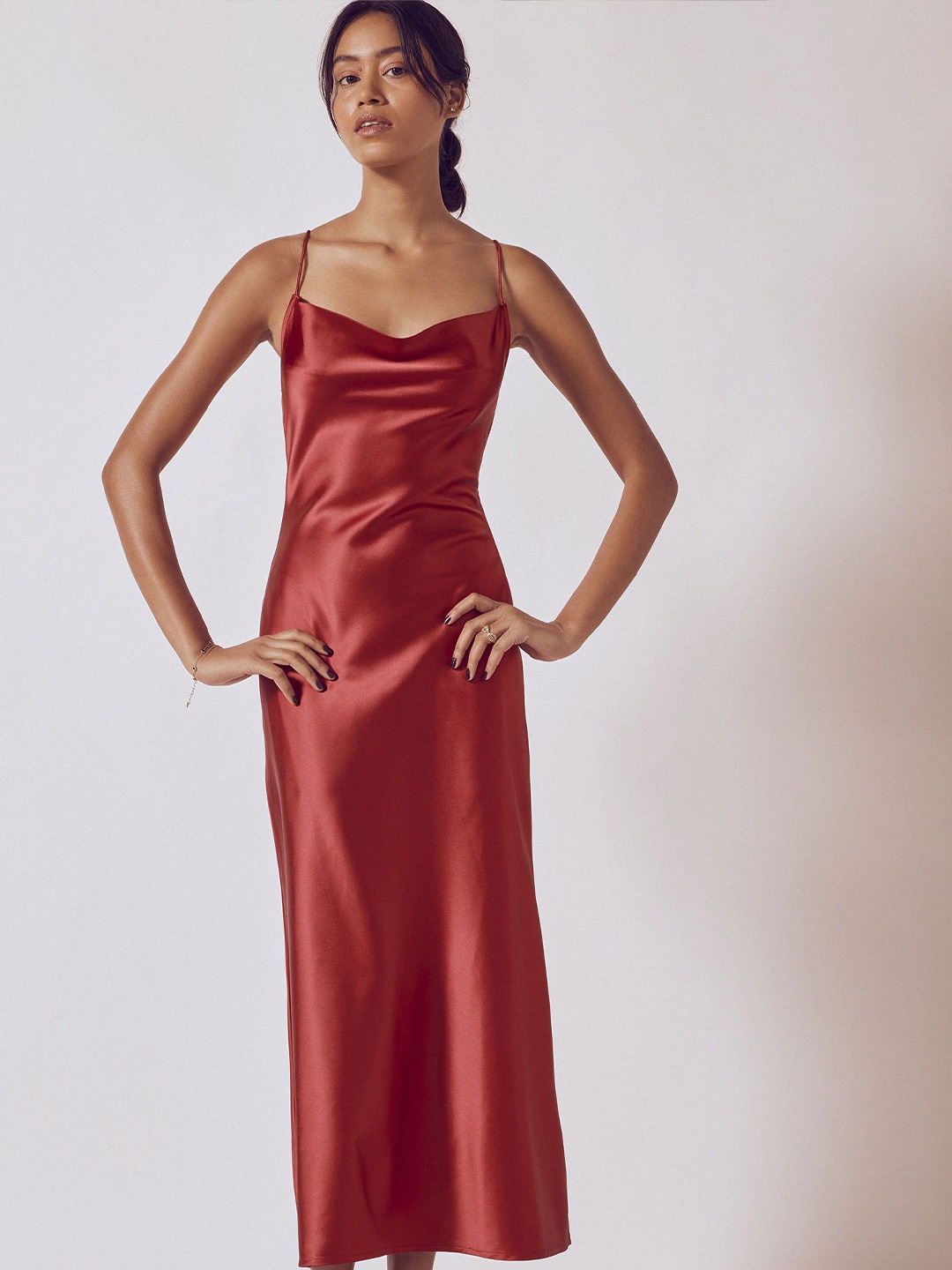 

The Label Life Women Ruby Satin Cowl Neck Slip Dress, Red