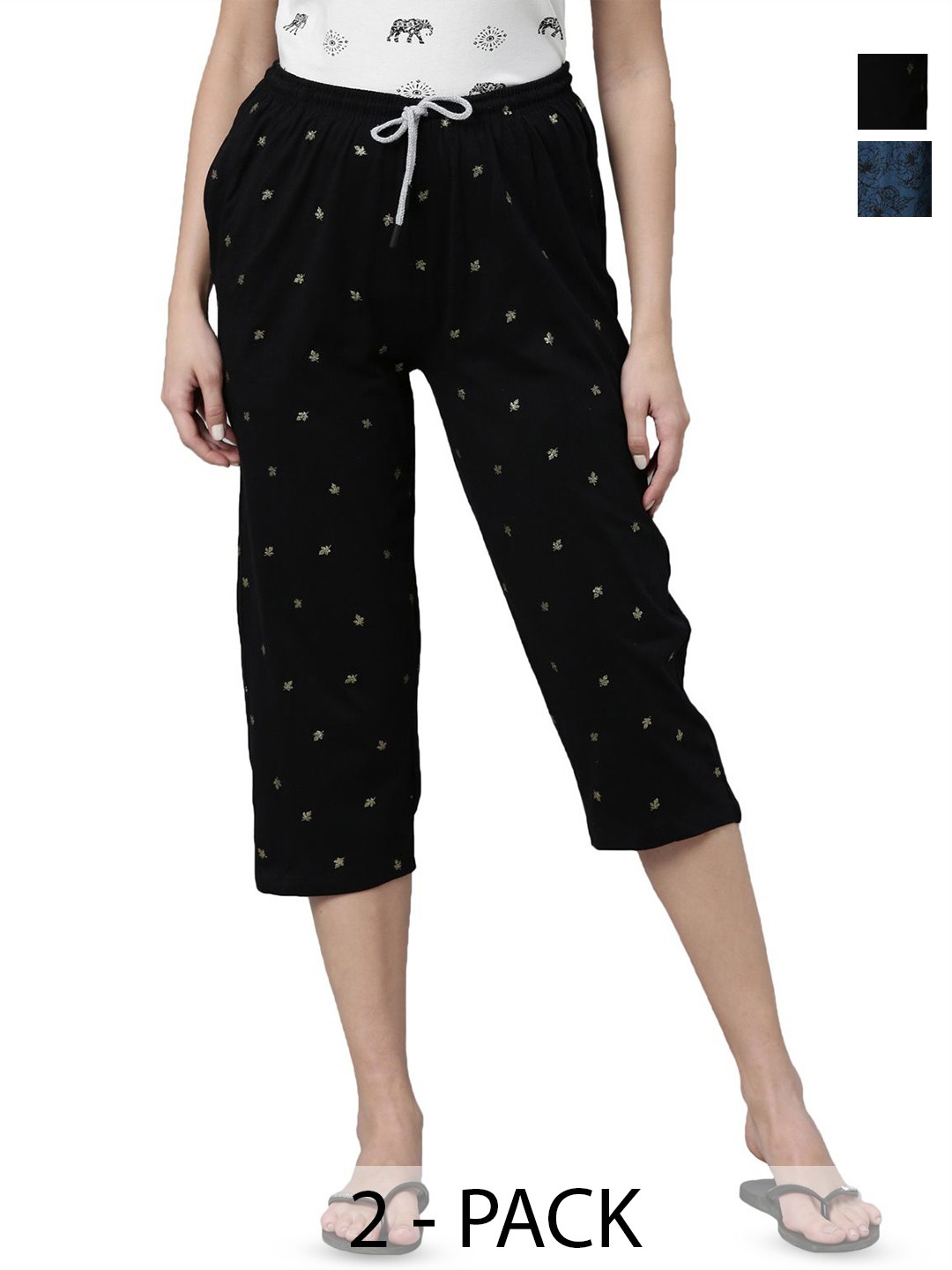 

Kryptic Women Printed Capris Pack of 2, Blue