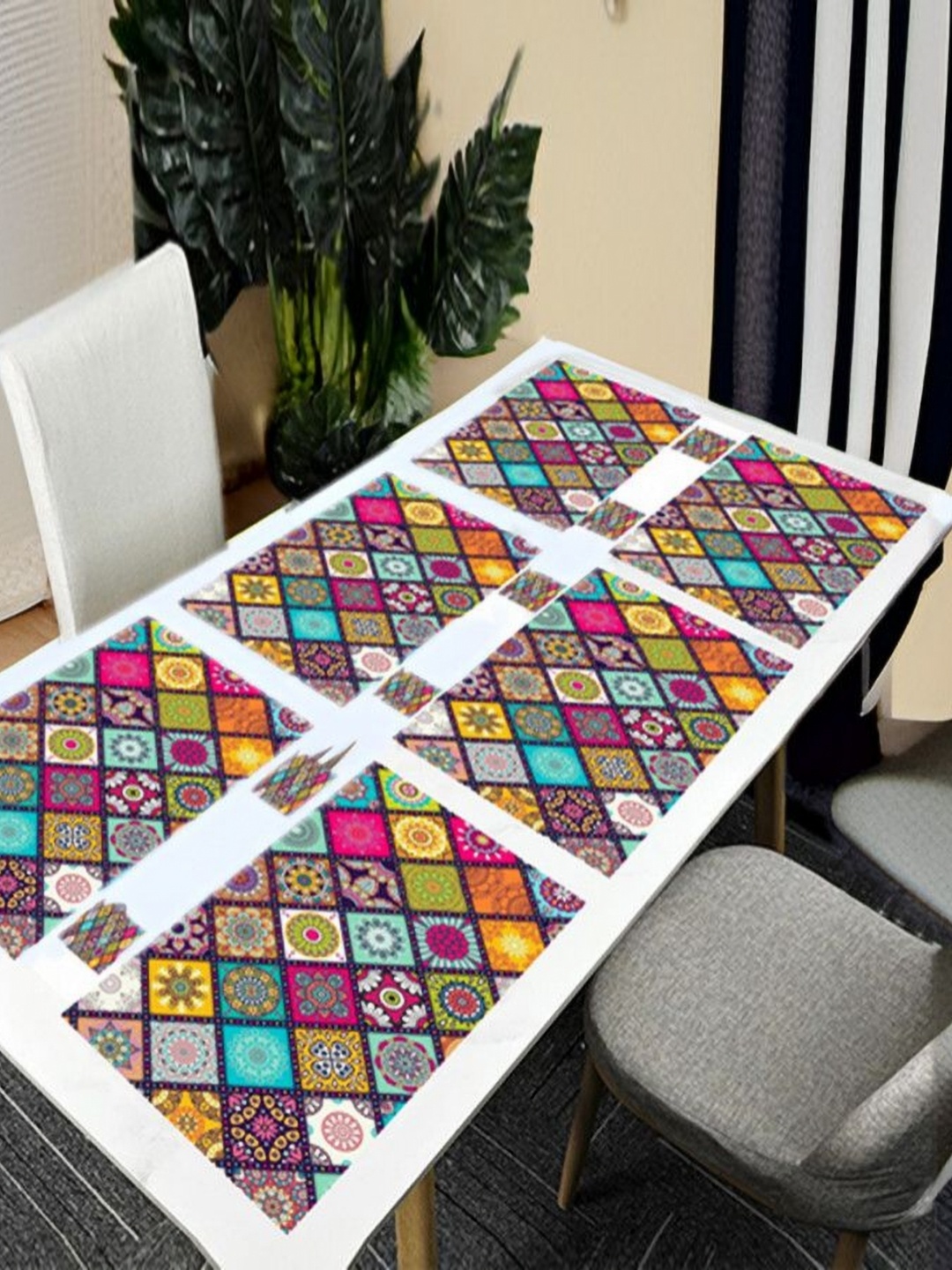 

REVEXO 6Pc Blue & Pink Printed Rectangle Costers & Table Placemats