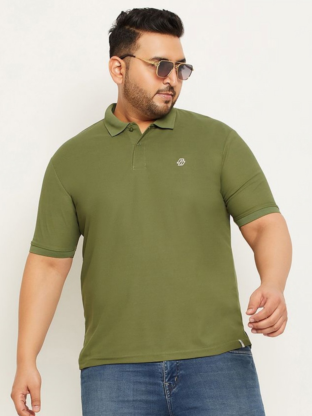 

RENUOVO Men Plus Size Solid Polo Collar Cotton T-shirt, Olive
