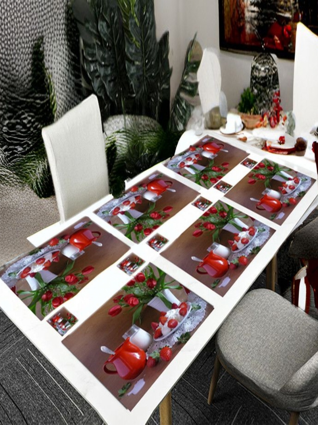 

REVEXO Brown & White 12 Pieces Printed Rectangular Shaped Coasters & Table Placemats