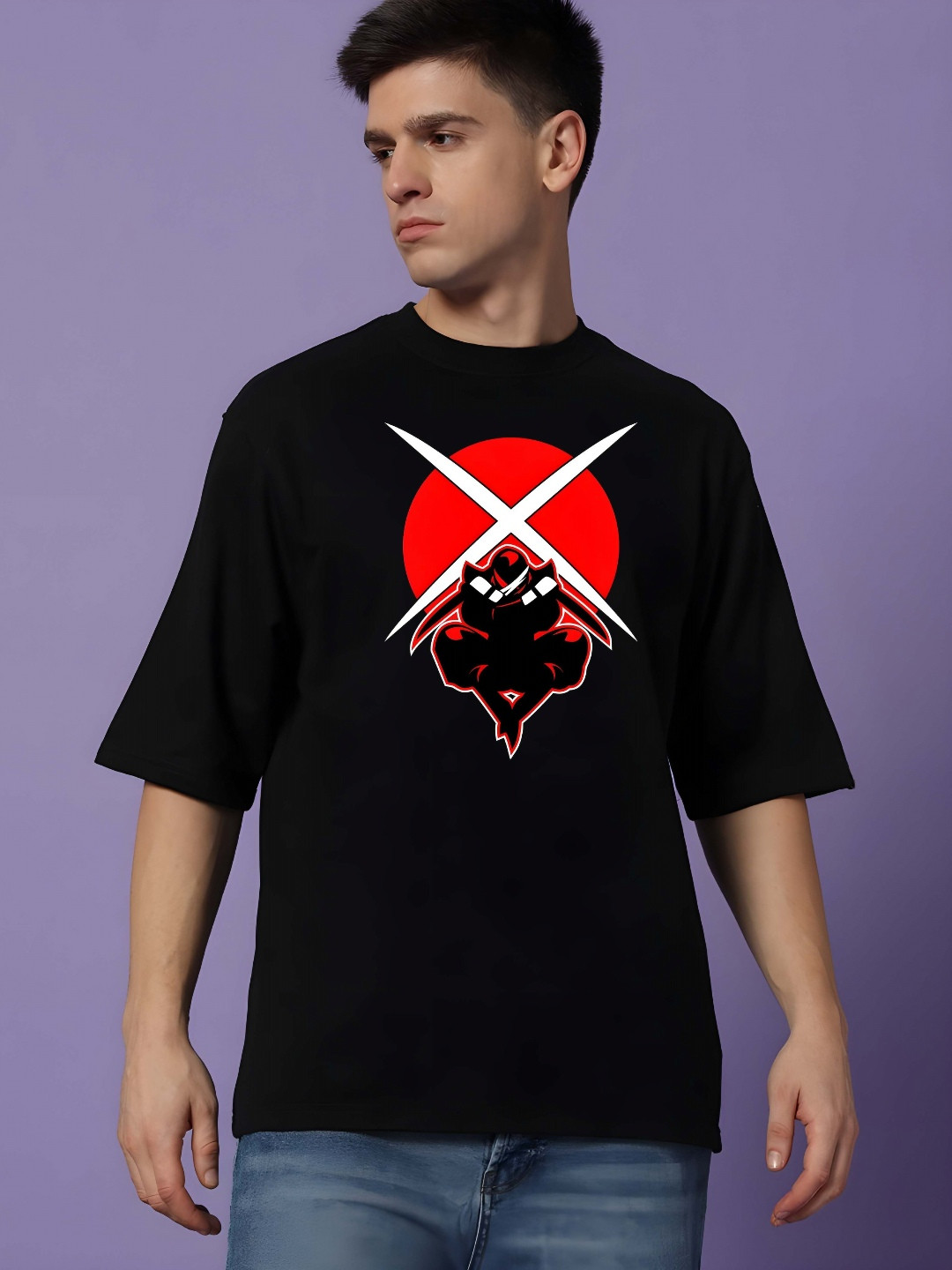 

SZN Men Graphic Printed Round Neck Cotton Oversized T-shirt, Black