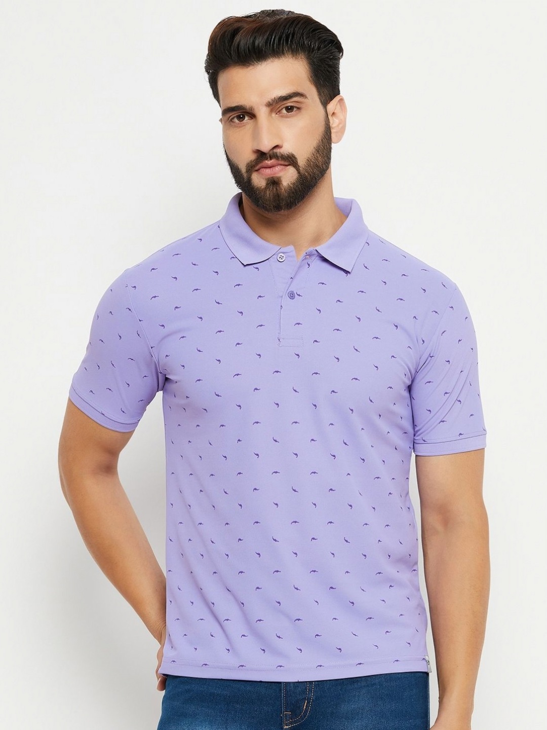 

RENUOVO Men Graphic Printed Polo Collar Cotton T-shirt, Lavender