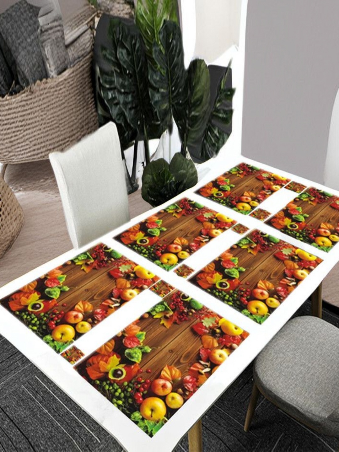 

REVEXO Brown & Green 12 Pieces Printed Rectangular Shaped Coasters & Table Placemats