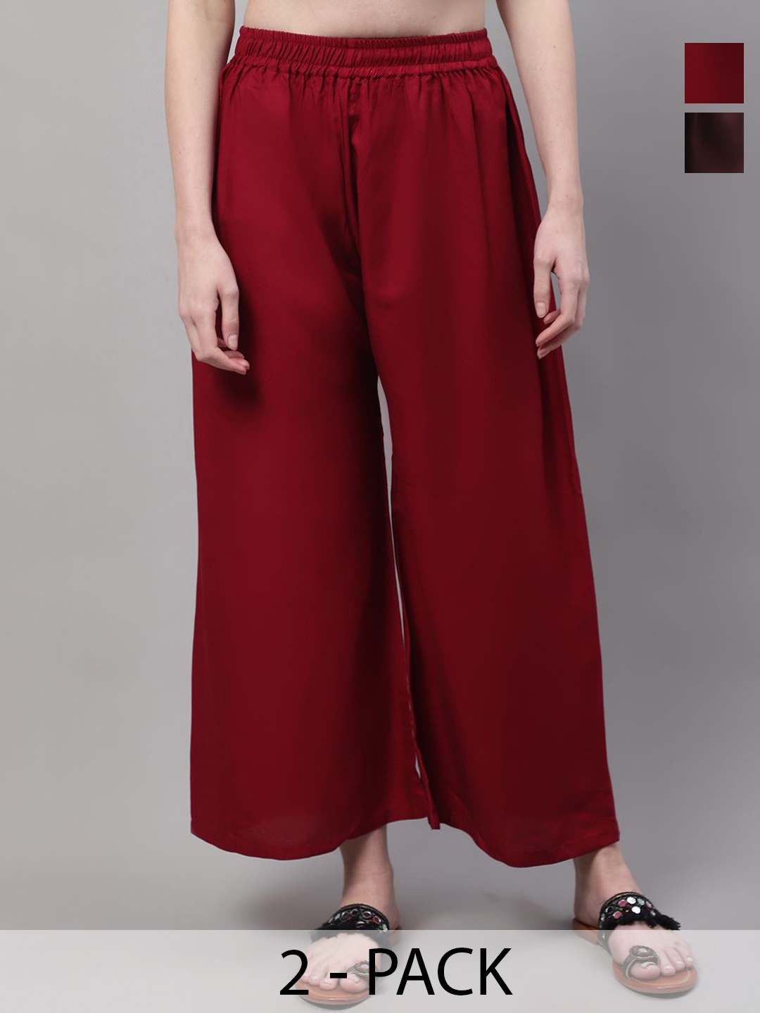 

Valles365 by S.C. Women Pack Of 2 Flared Ethnic Palazzos, Maroon