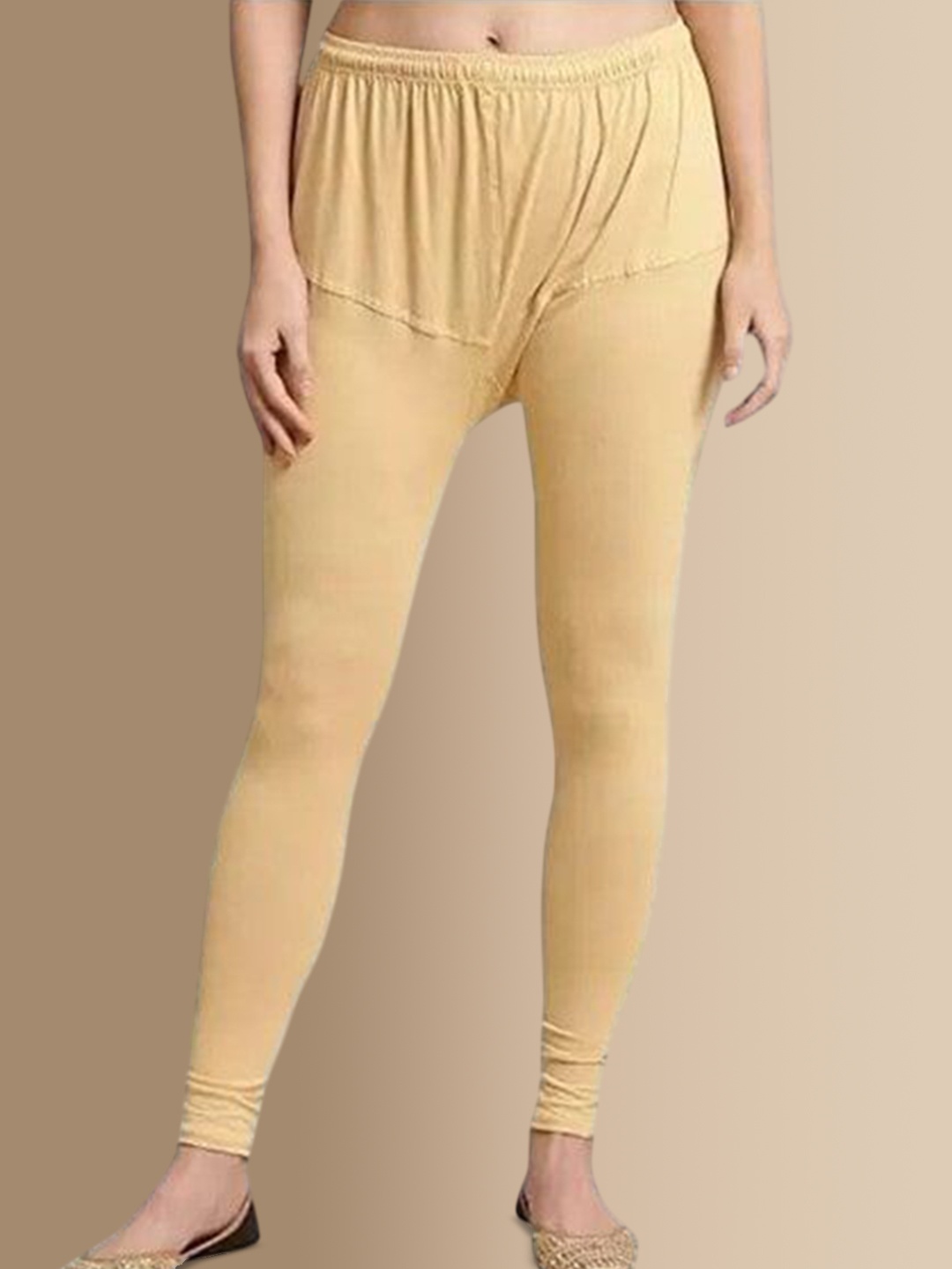 

URBAN KANYA Cotton Churidar-Length Leggings, Beige