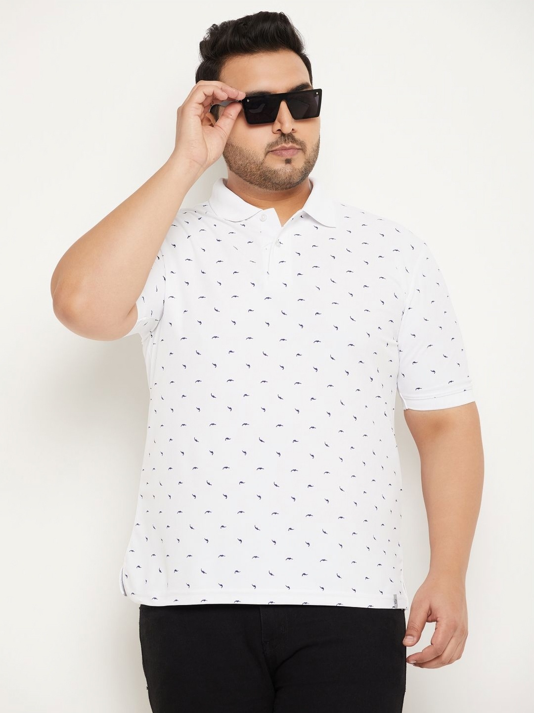 

RENUOVO Men Plus Size Graphic Printed Polo Collar Cotton T-shirt, White