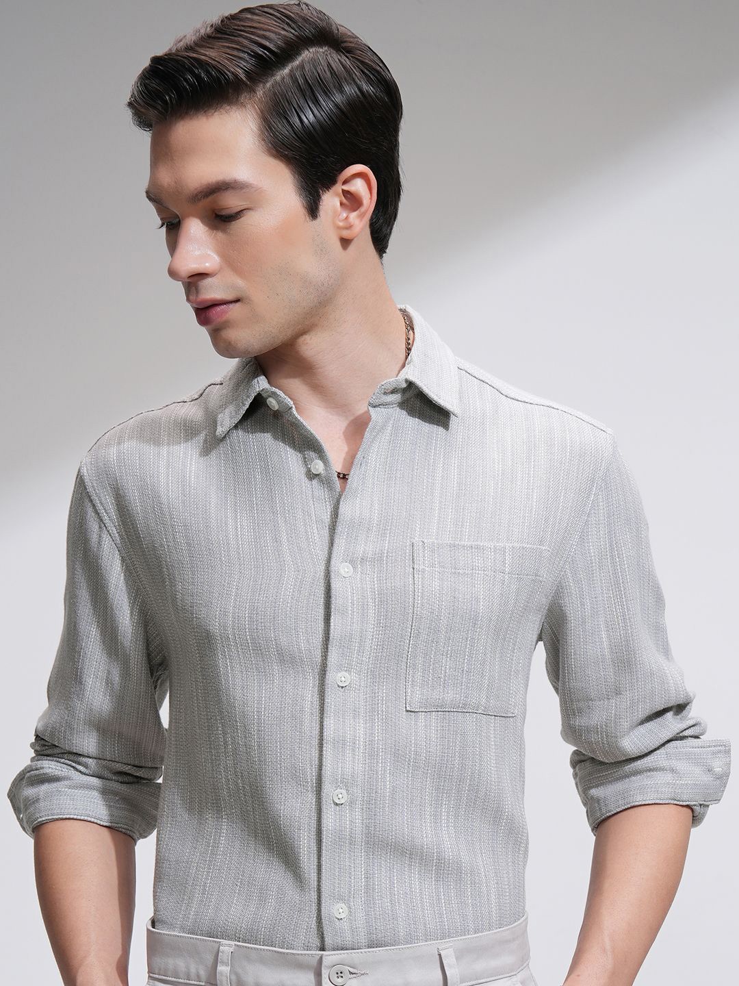 

HIGHLANDER Men Striped Relaxed Shirt, Grey